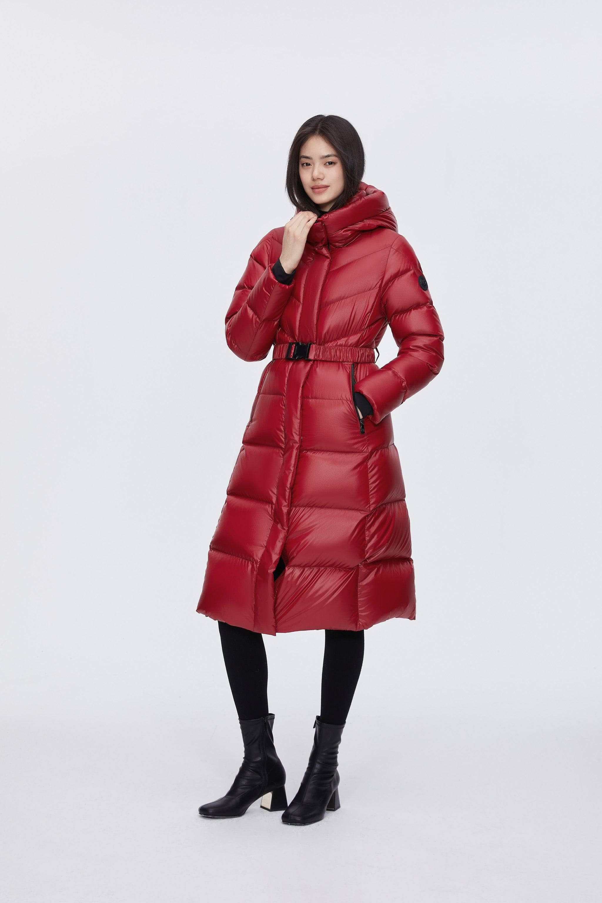 Classic Long Hooded Puffer With Belt - Image 14