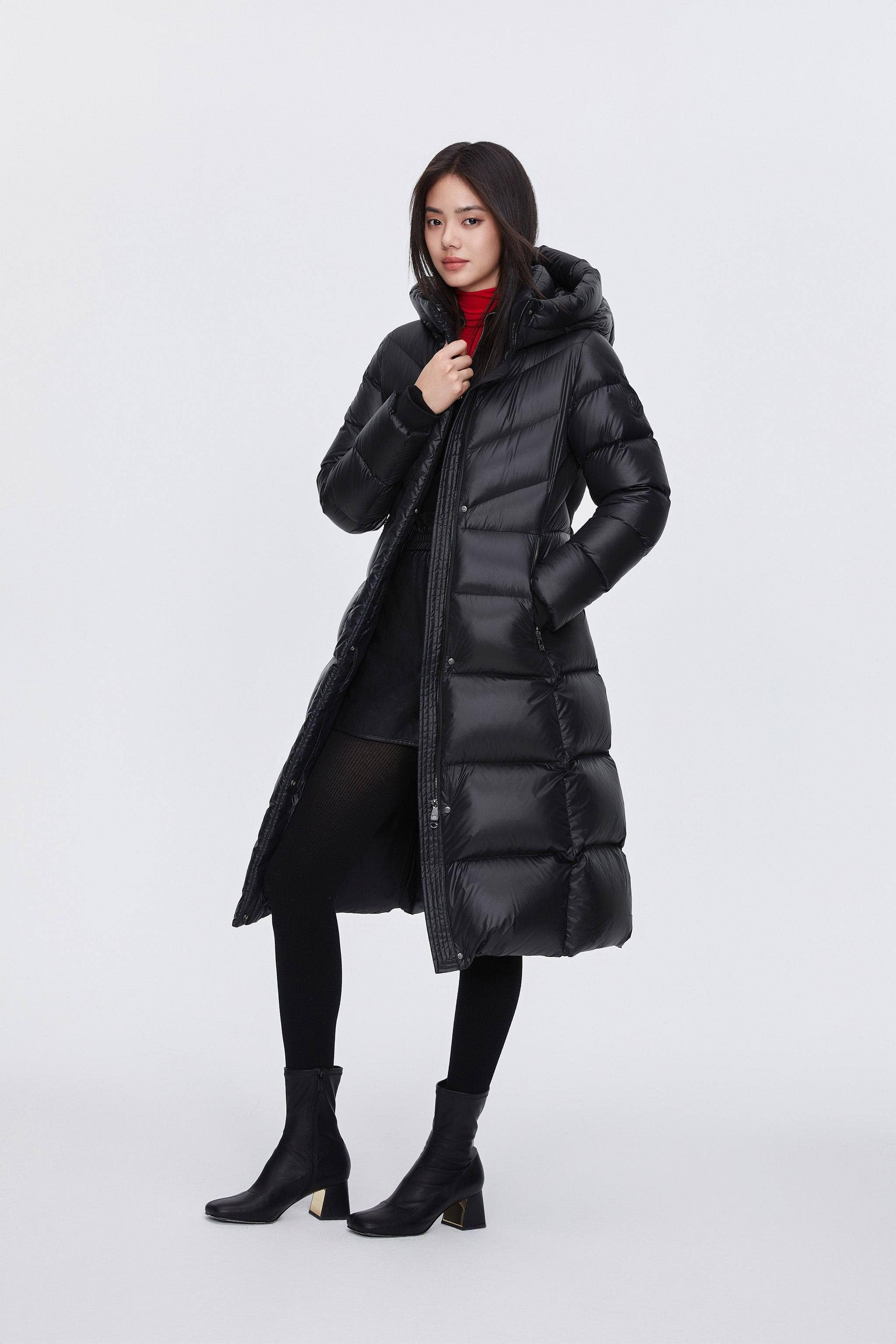 Classic Long Hooded Puffer With Belt - Image 3