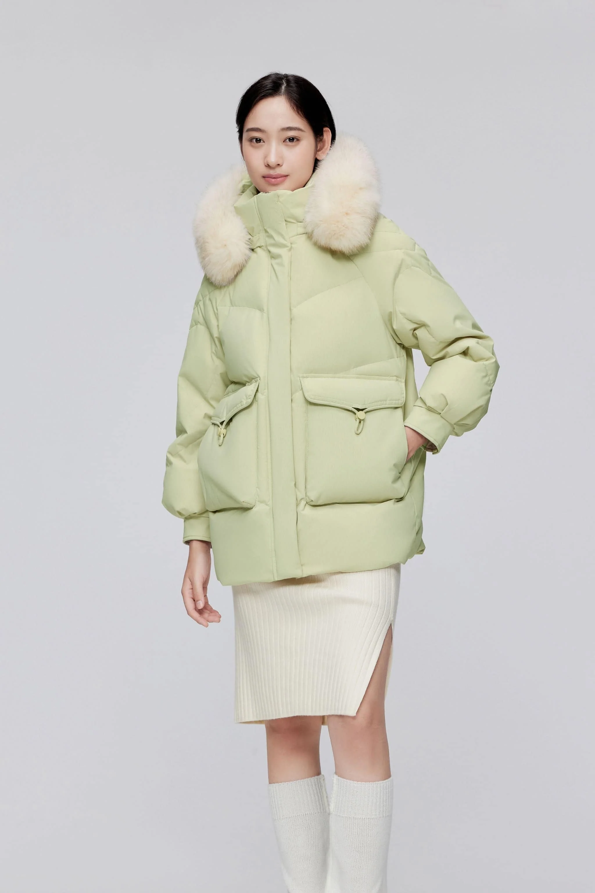 Classic Oversized Down Jacket with Fur 5268