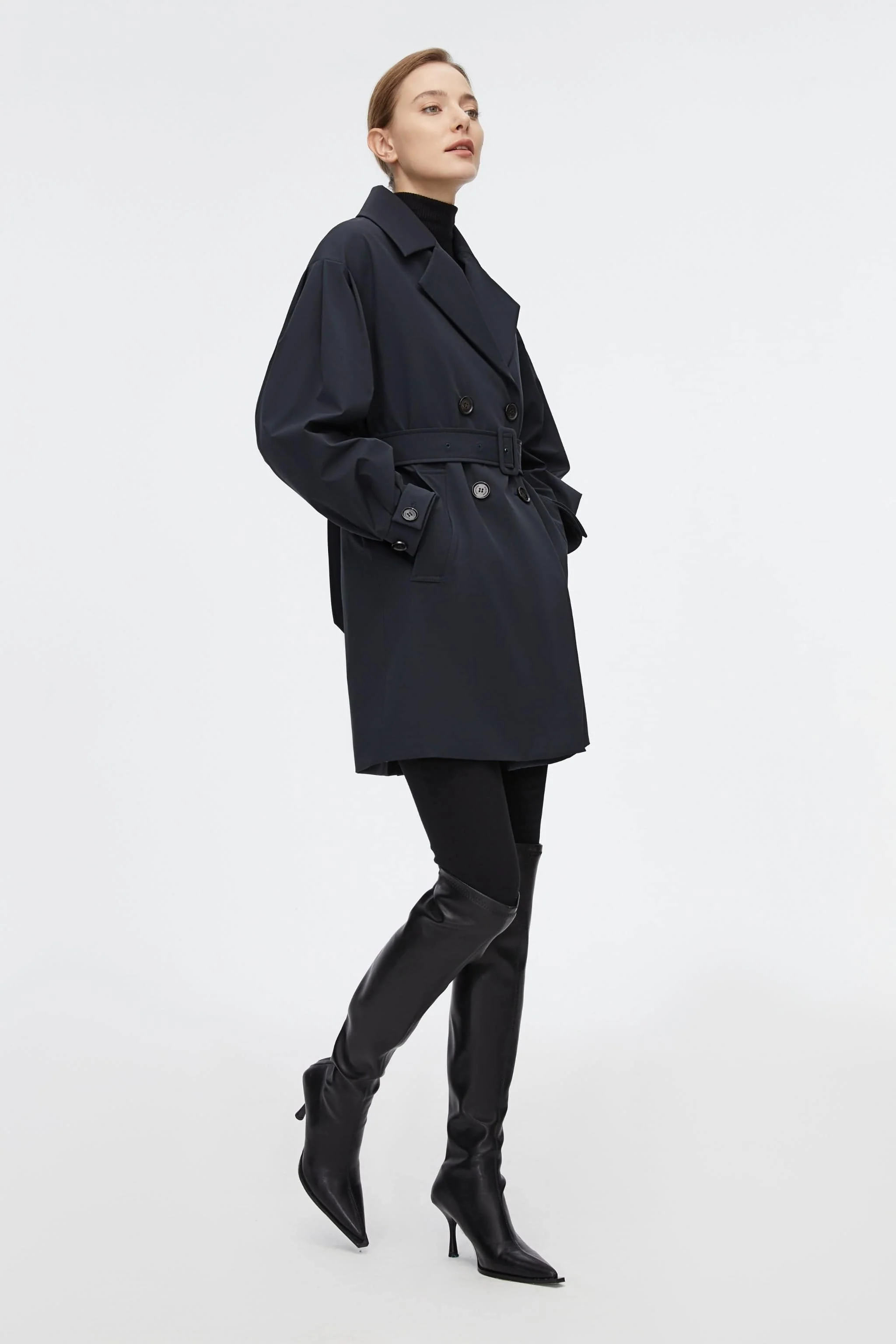 Dropped Shoulder Detachable Goose Down Trench Coat - Image 17