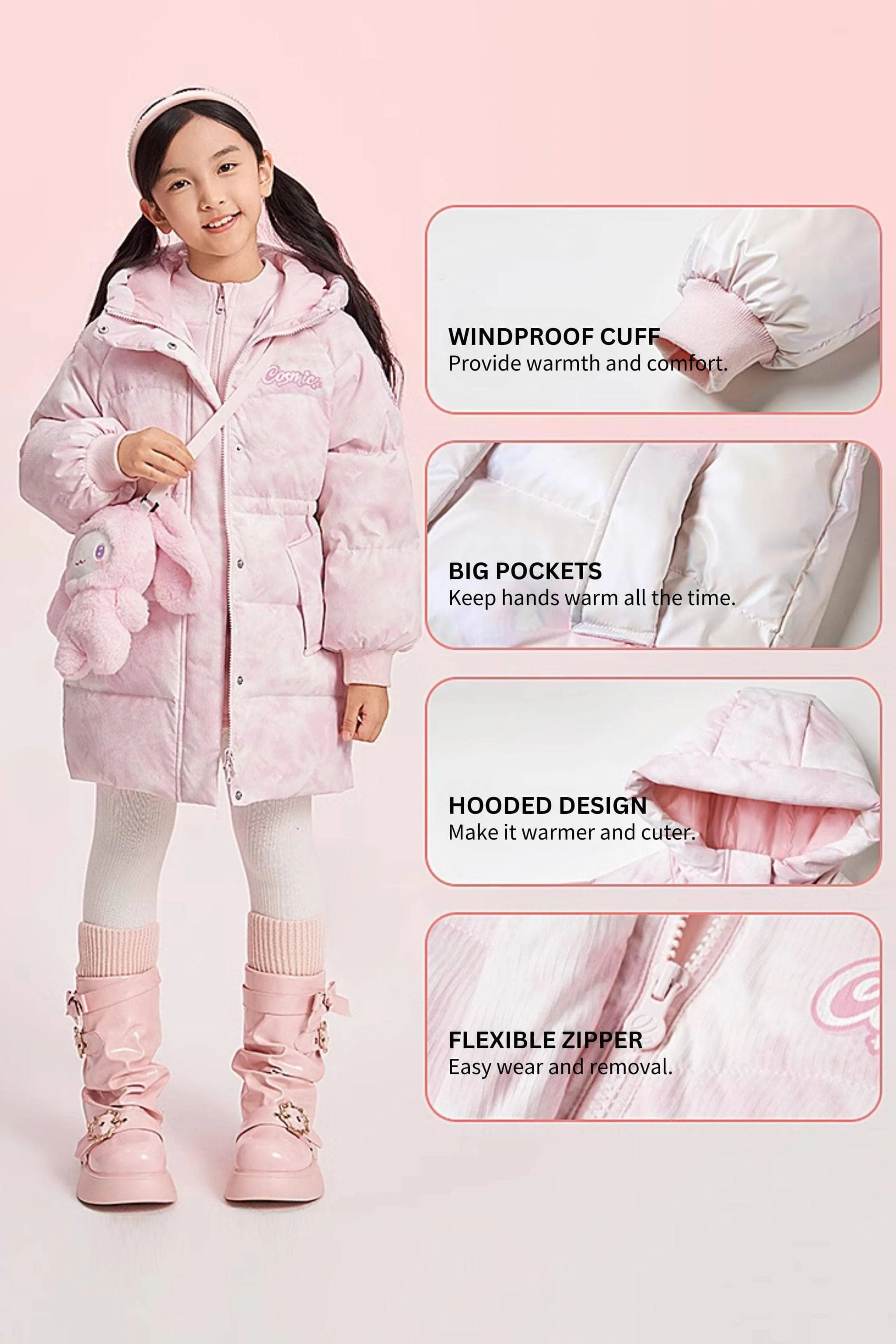Girls Floppy Bunny Down Coat - Image 7