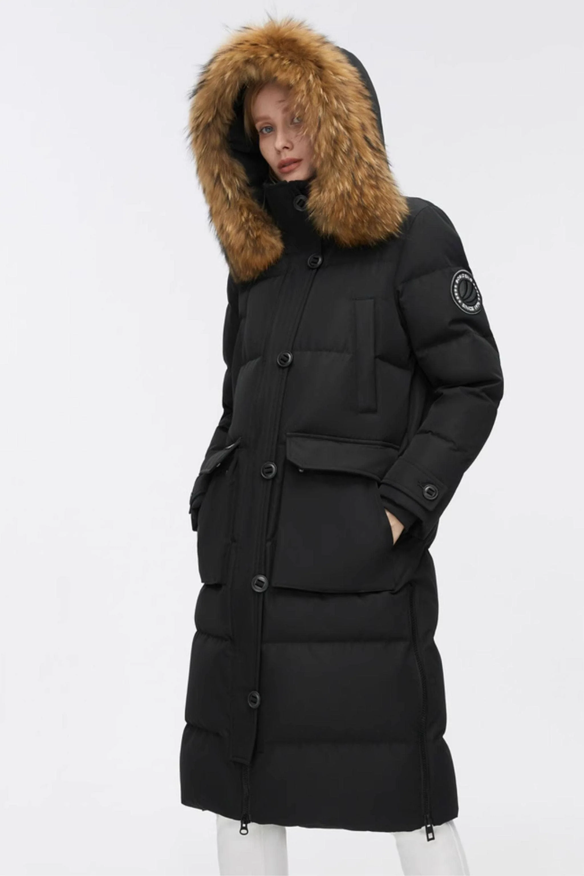 Long Goose Down Jacket With Removable Fur Hood - Image 2
