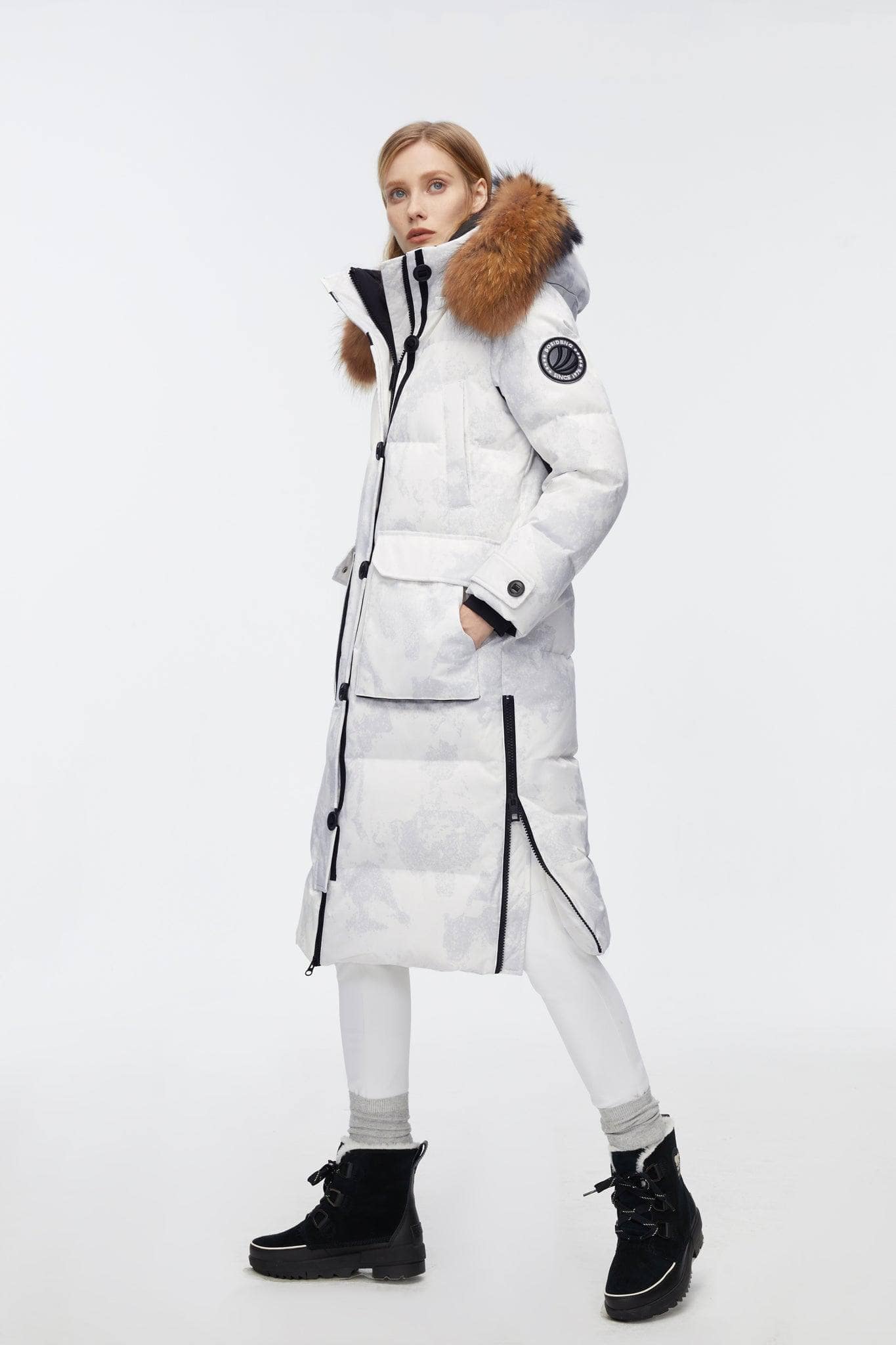 Long Goose Down Jacket With Removable Fur Hood - Image 3