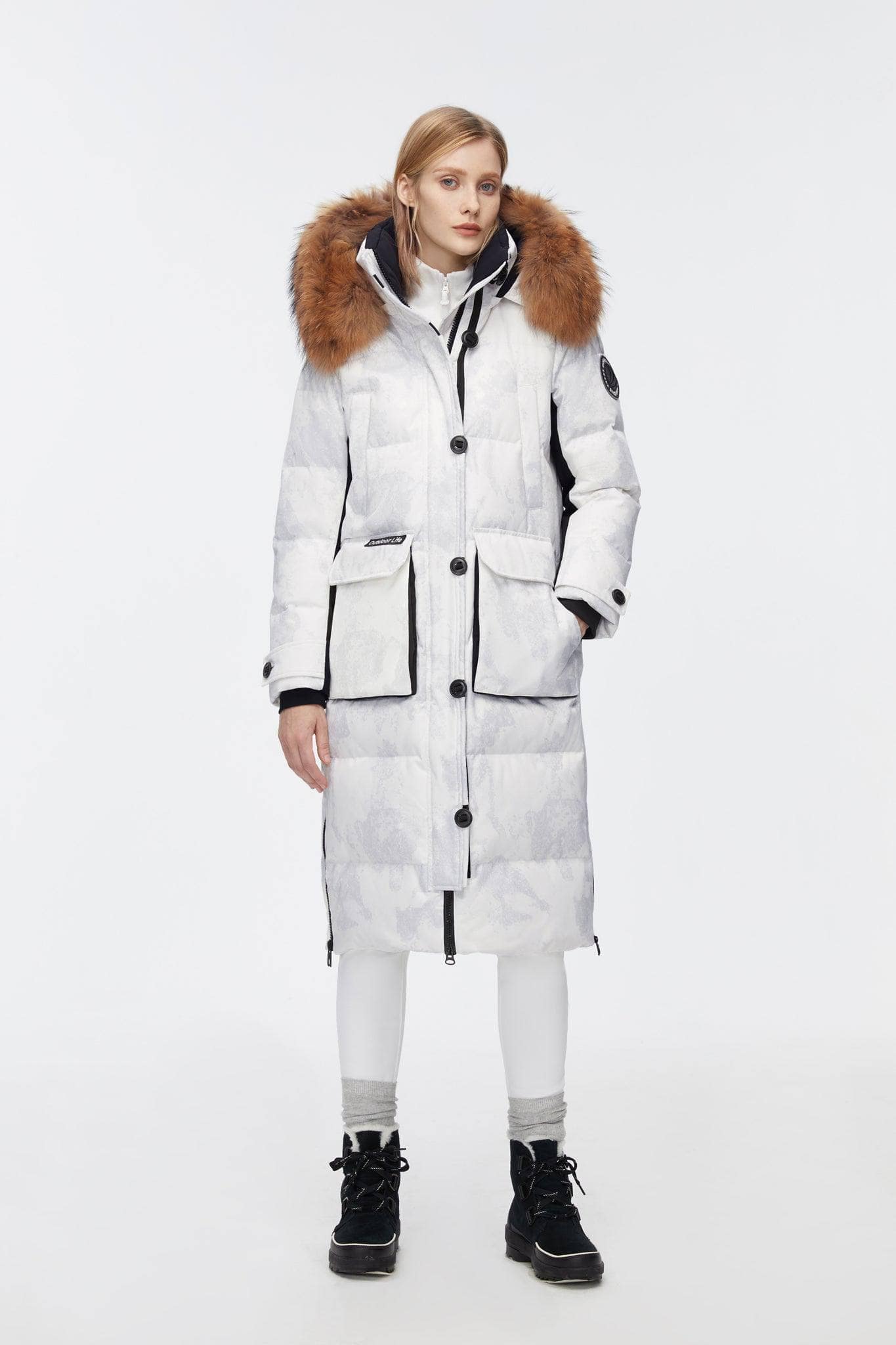 Long Goose Down Jacket With Removable Fur Hood - Image 4
