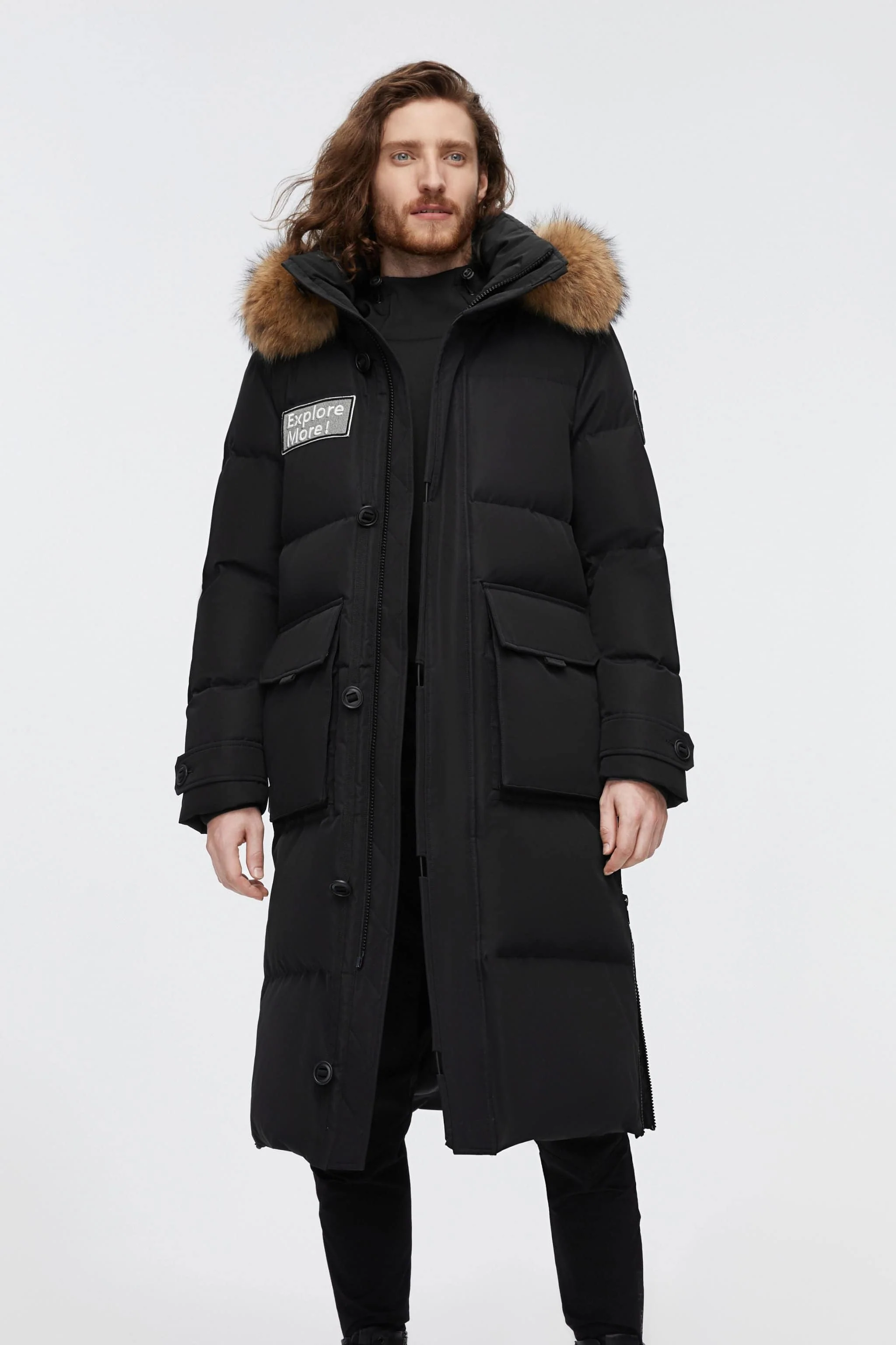 Long Goose Down Jacket With Hood