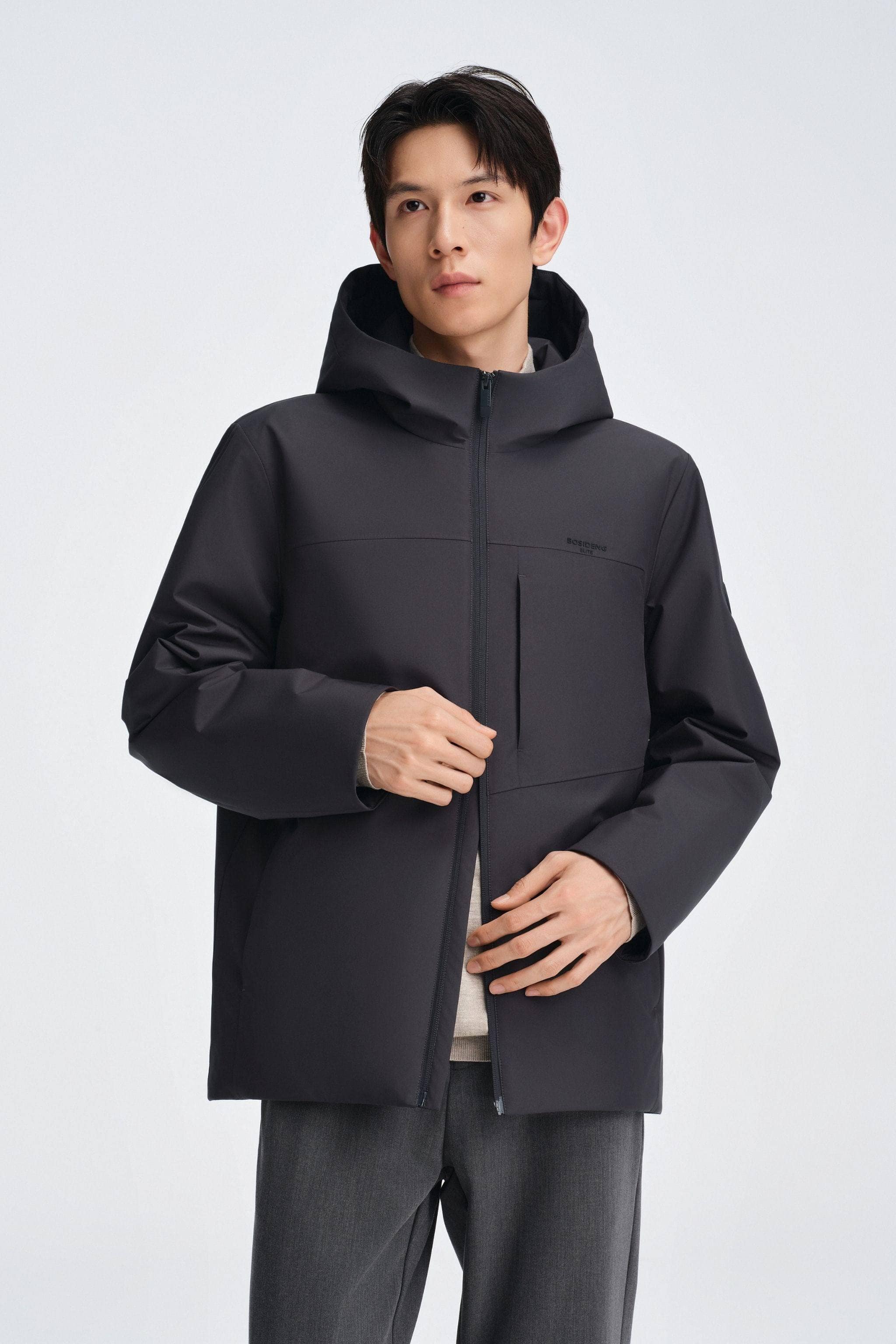 Men's Short Length Goose Down Business Jacket With Hood - Image 11