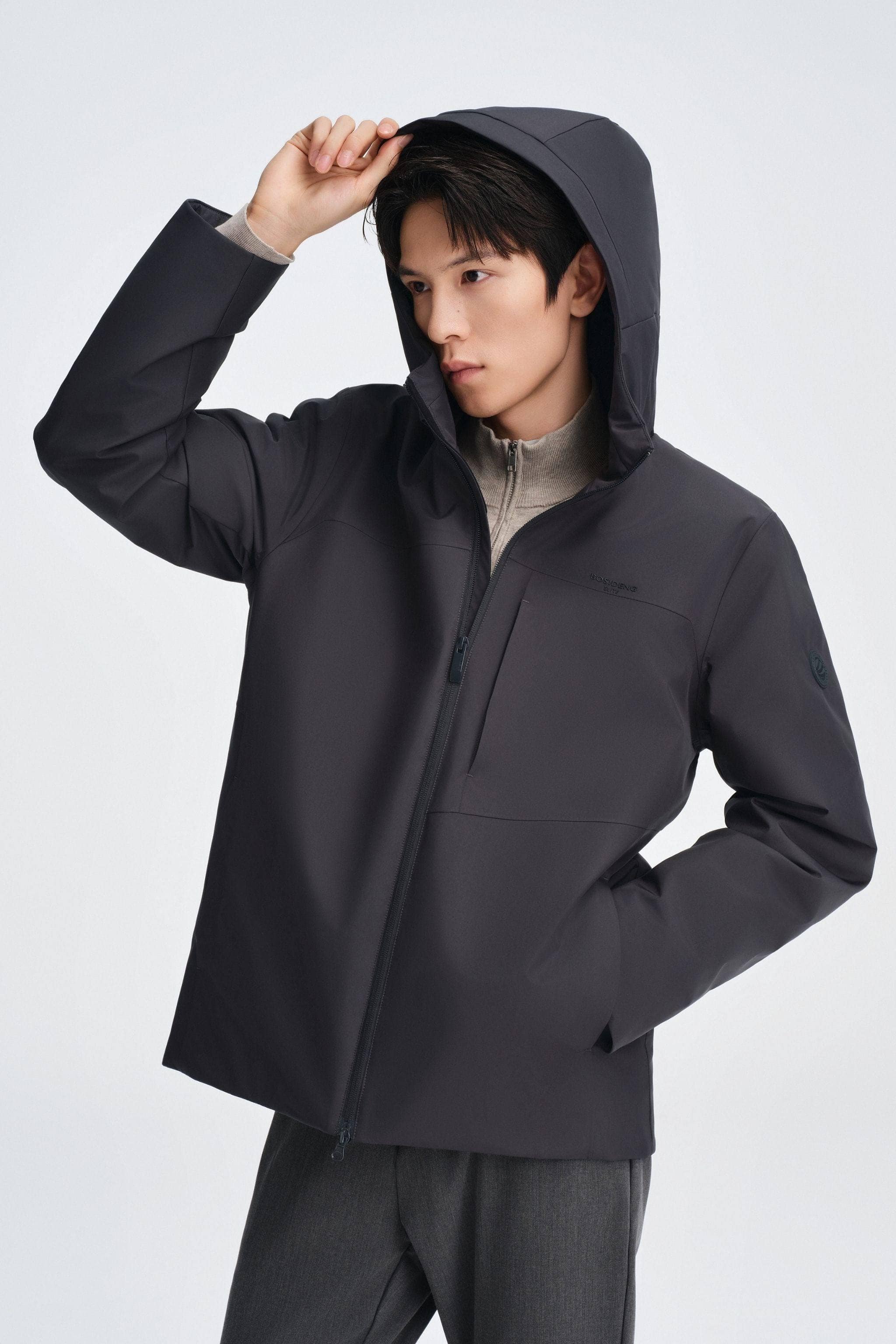 Men's Short Length Goose Down Business Jacket With Hood - Image 12