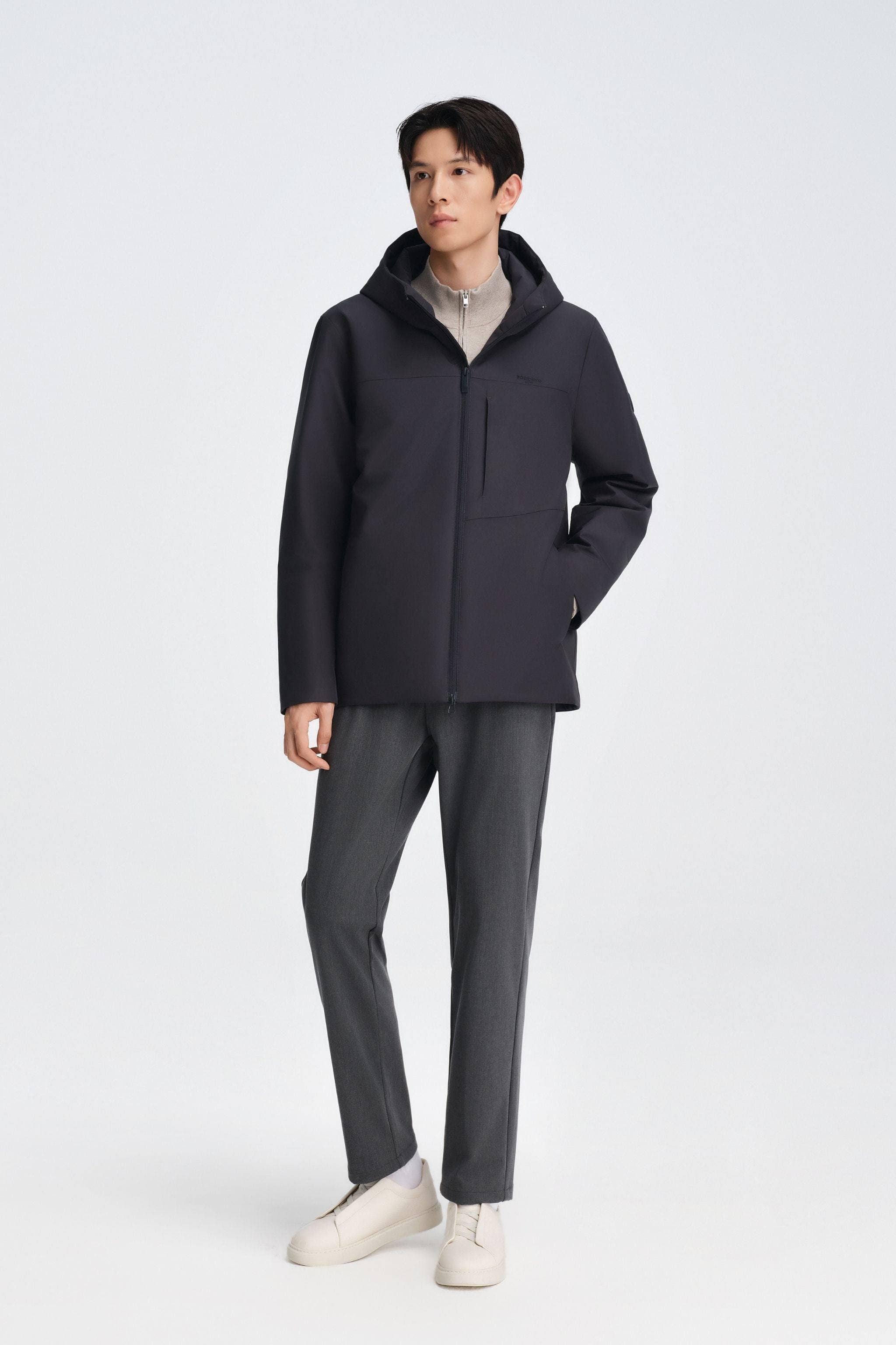 Men's Short Length Goose Down Business Jacket With Hood - Image 14