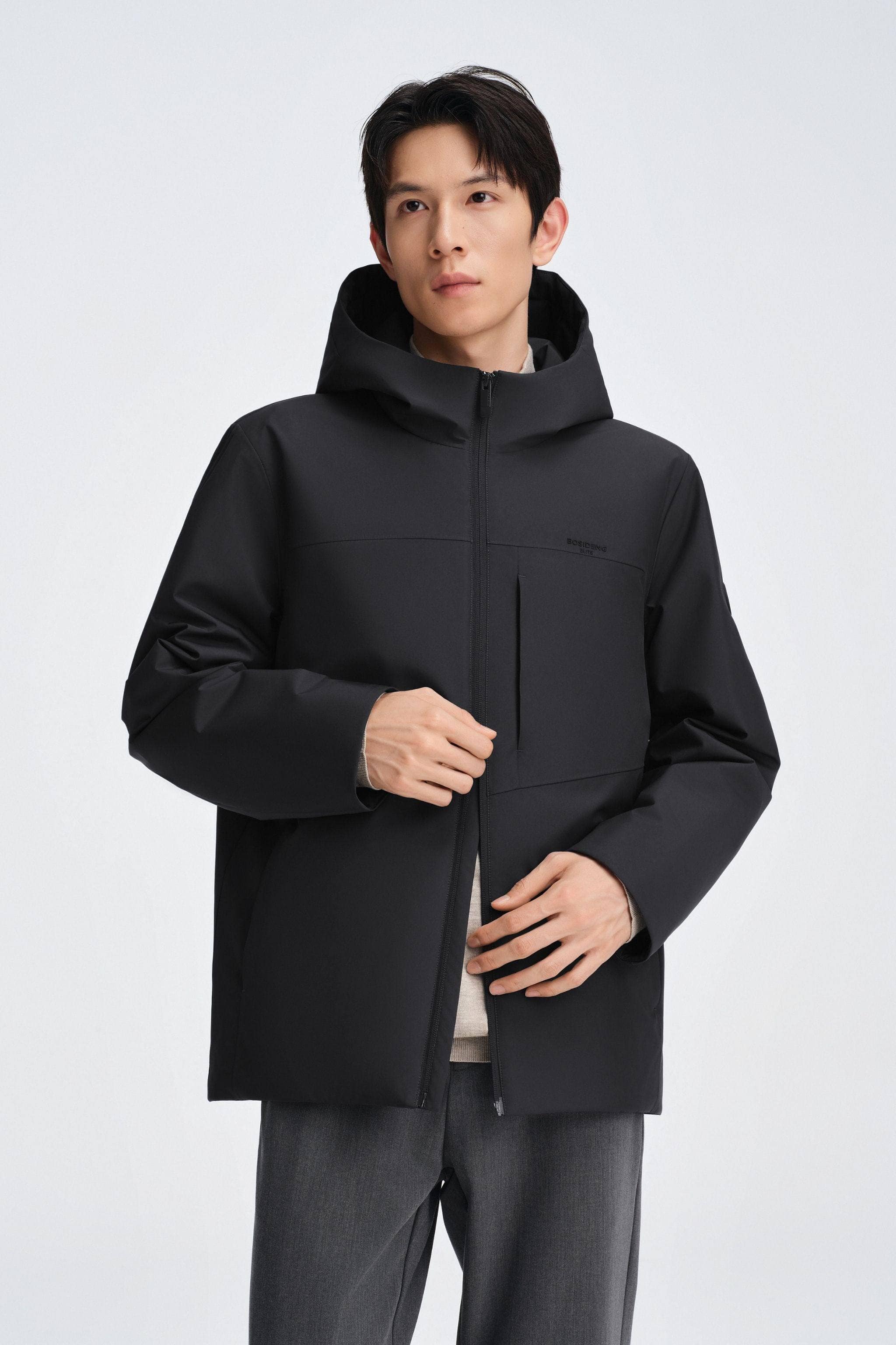 Men's Short Length Goose Down Business Jacket With Hood - Image 17