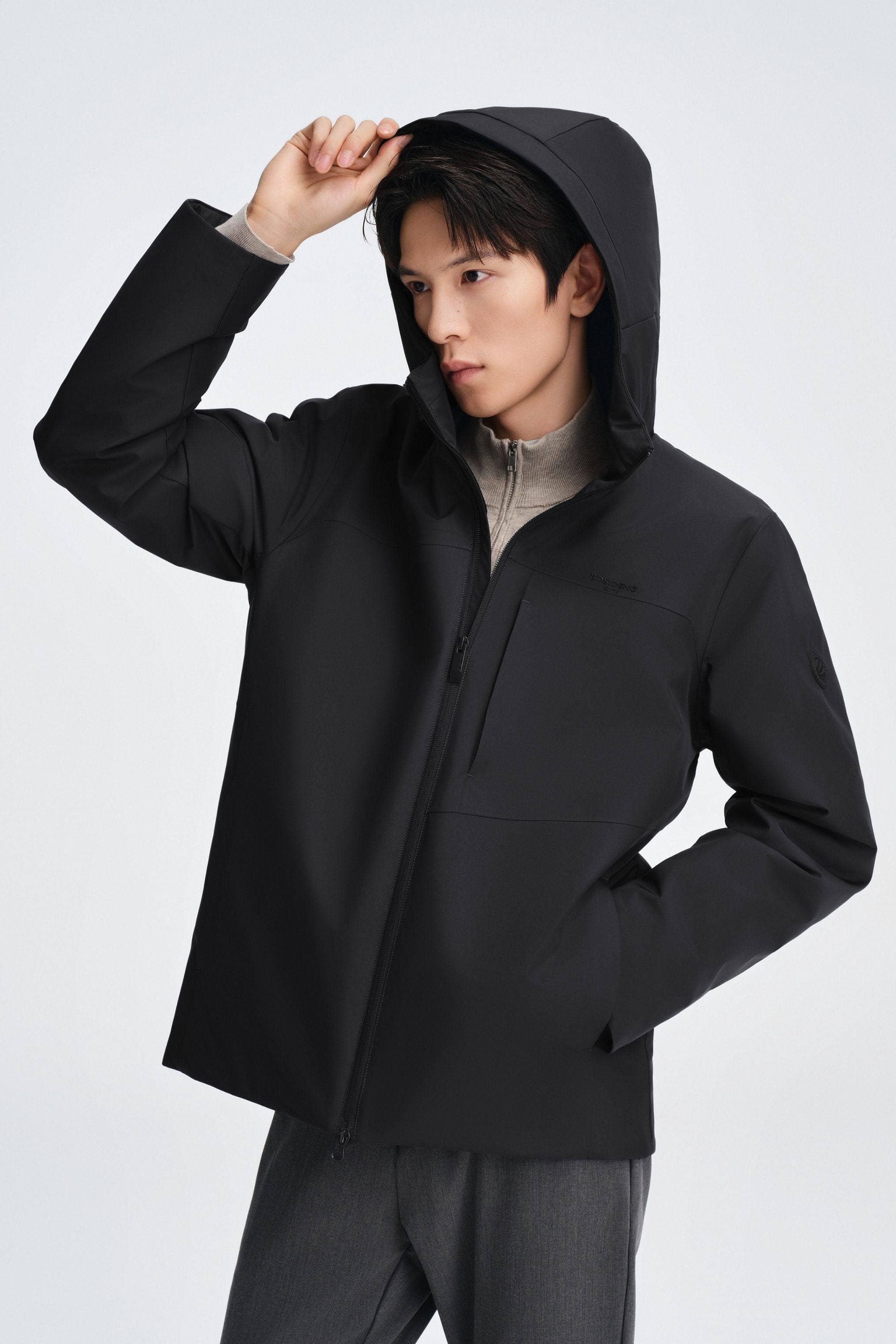 Men's Short Length Goose Down Business Jacket With Hood - Image 18