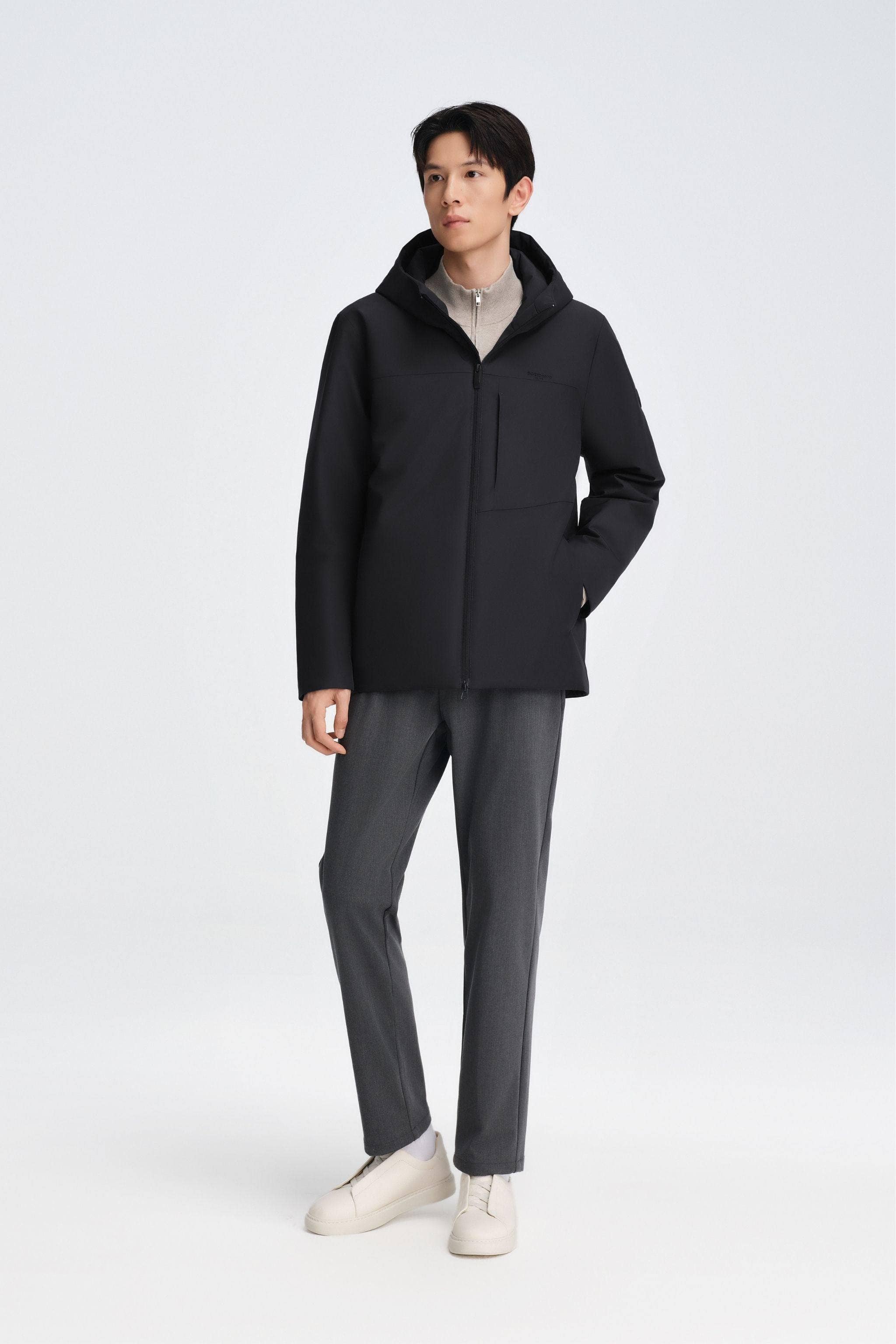 Men's Short Length Goose Down Business Jacket With Hood - Image 20