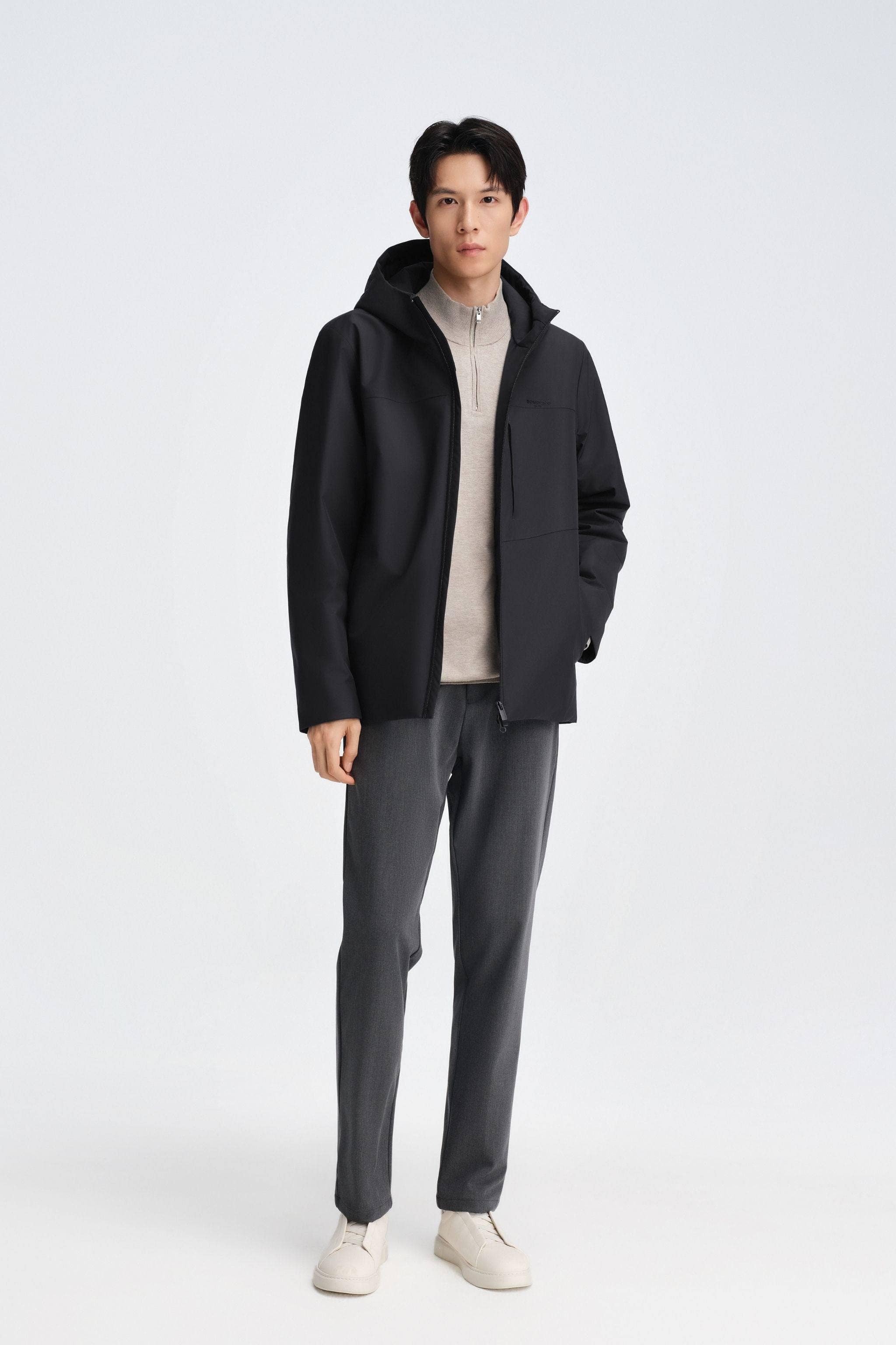 Men's Short Length Goose Down Business Jacket With Hood - Image 21