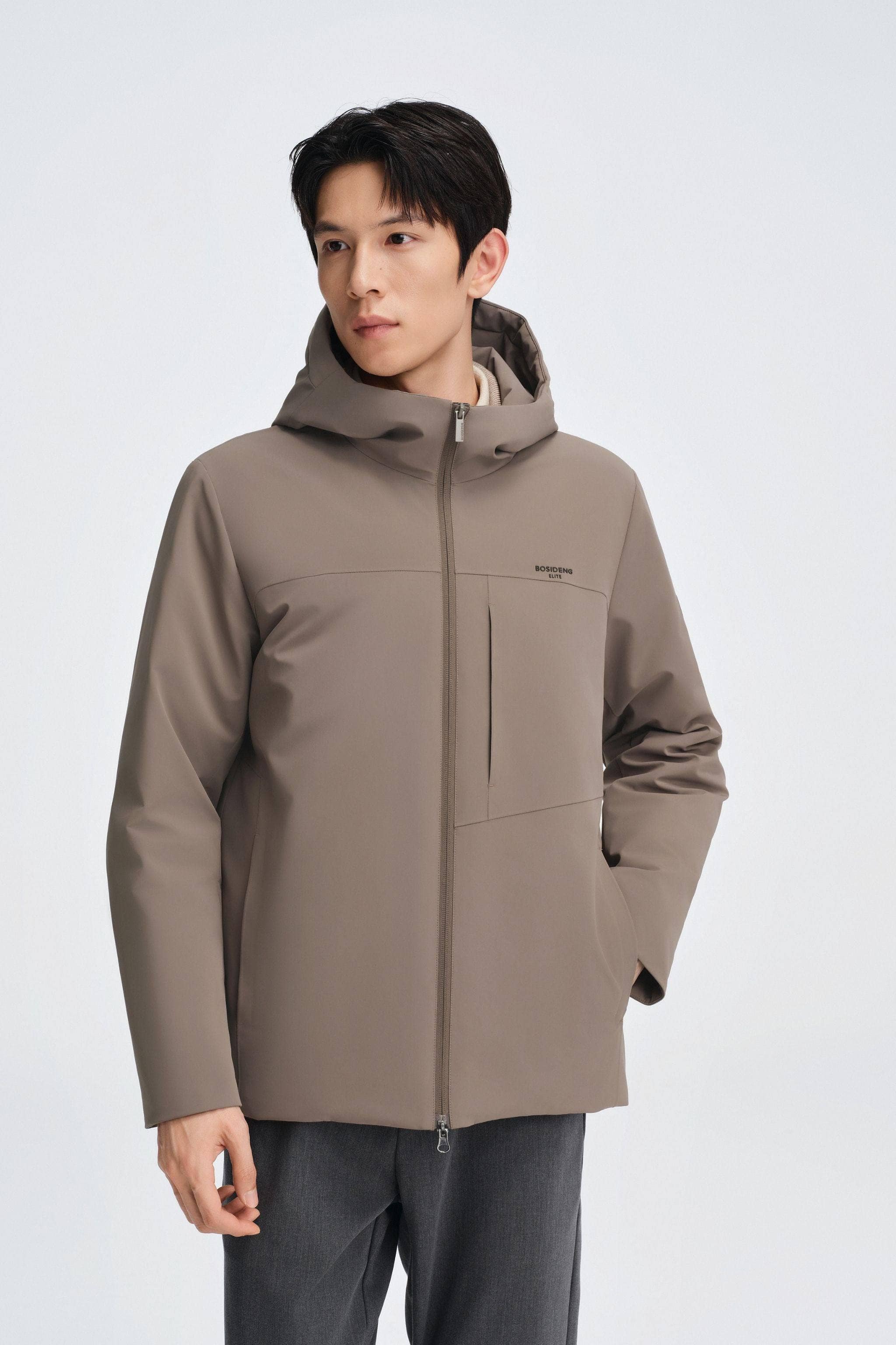 Men's Short Length Goose Down Business Jacket With Hood - Image 23
