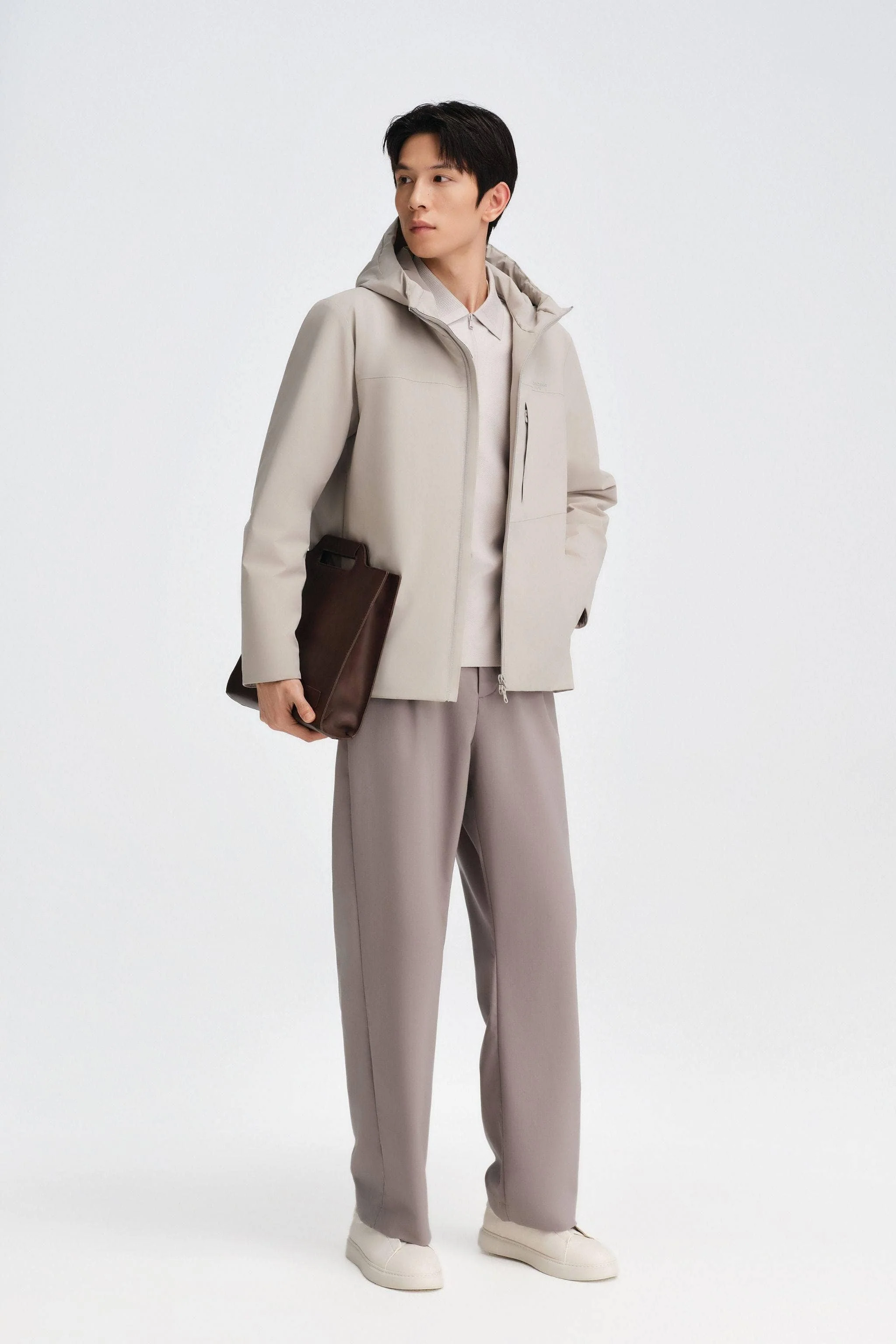 Men's Short Length Goose Down Business Jacket With Hood - Image 3
