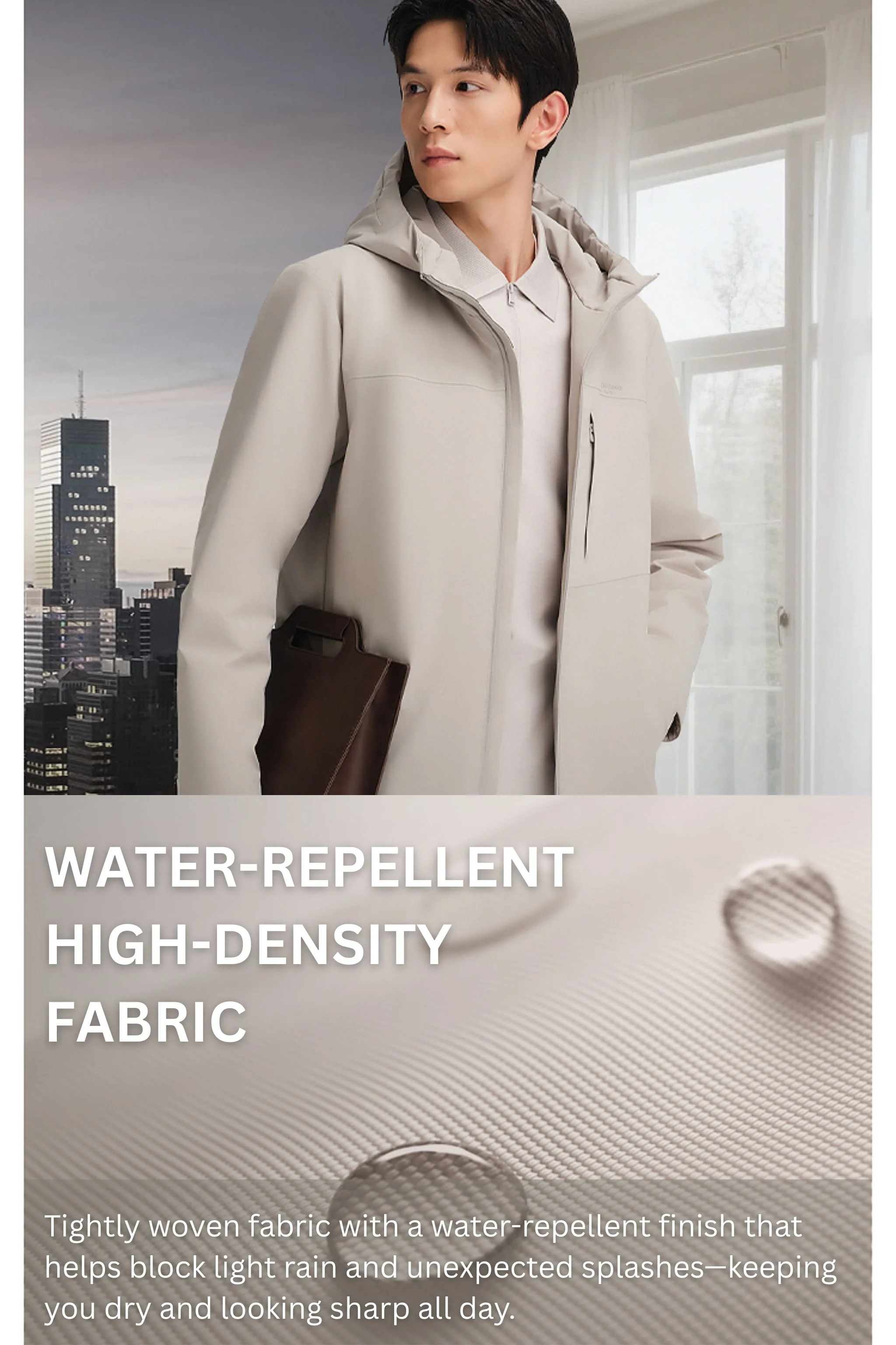 Men's Short Length Goose Down Business Jacket With Hood - Image 9