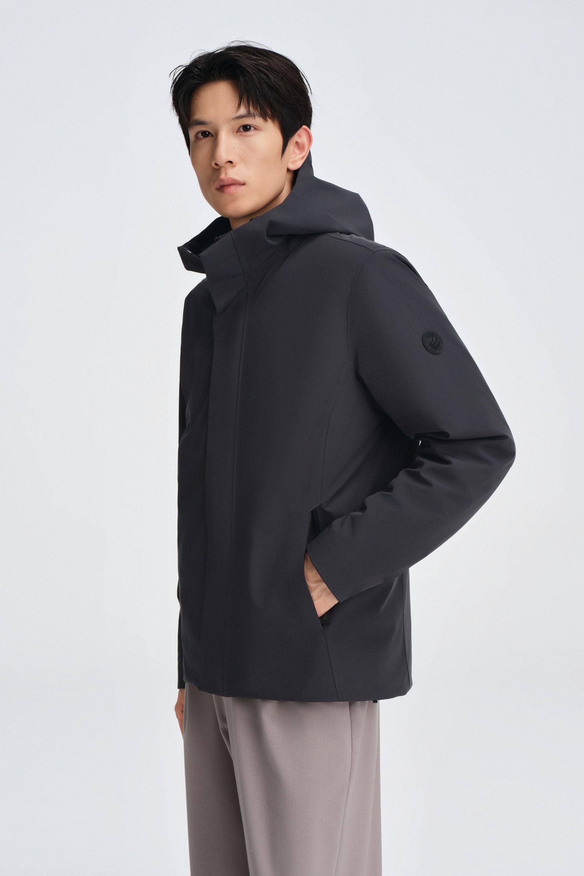 Men's Short Length Goose Down Business Jacket With Hood - Image 11