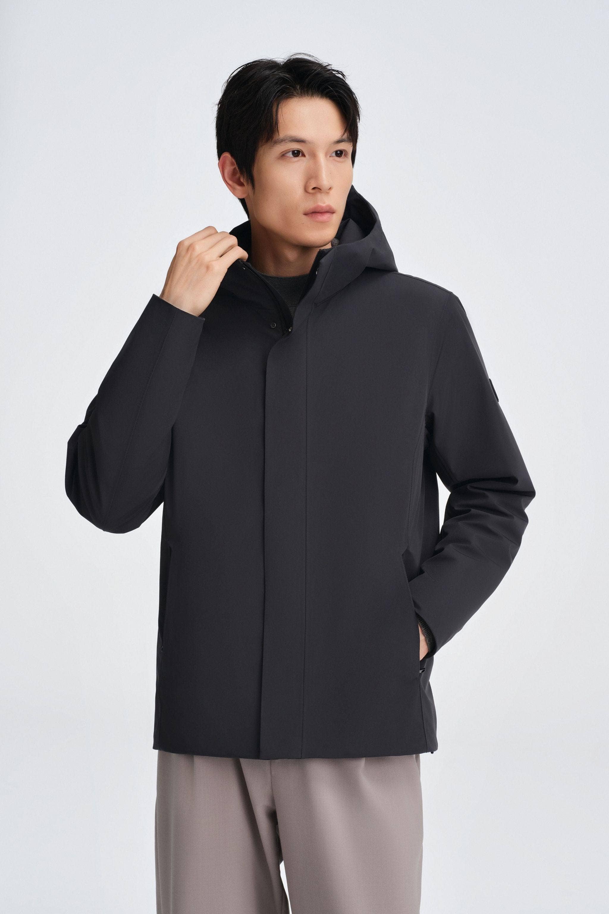 Men's Short Length Goose Down Business Jacket With Hood - Image 12