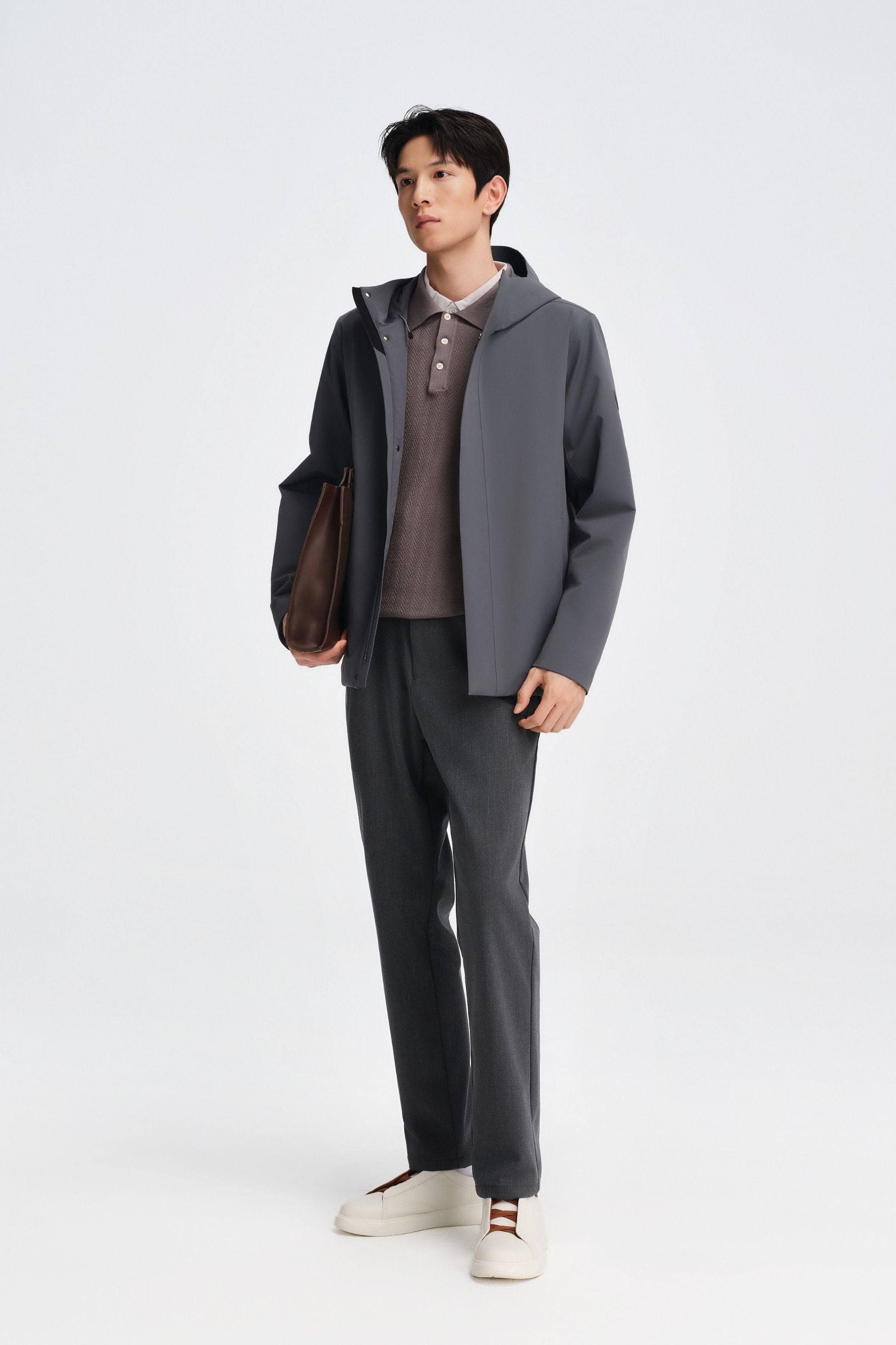 Men's Short Length Goose Down Business Jacket With Hood - Image 3