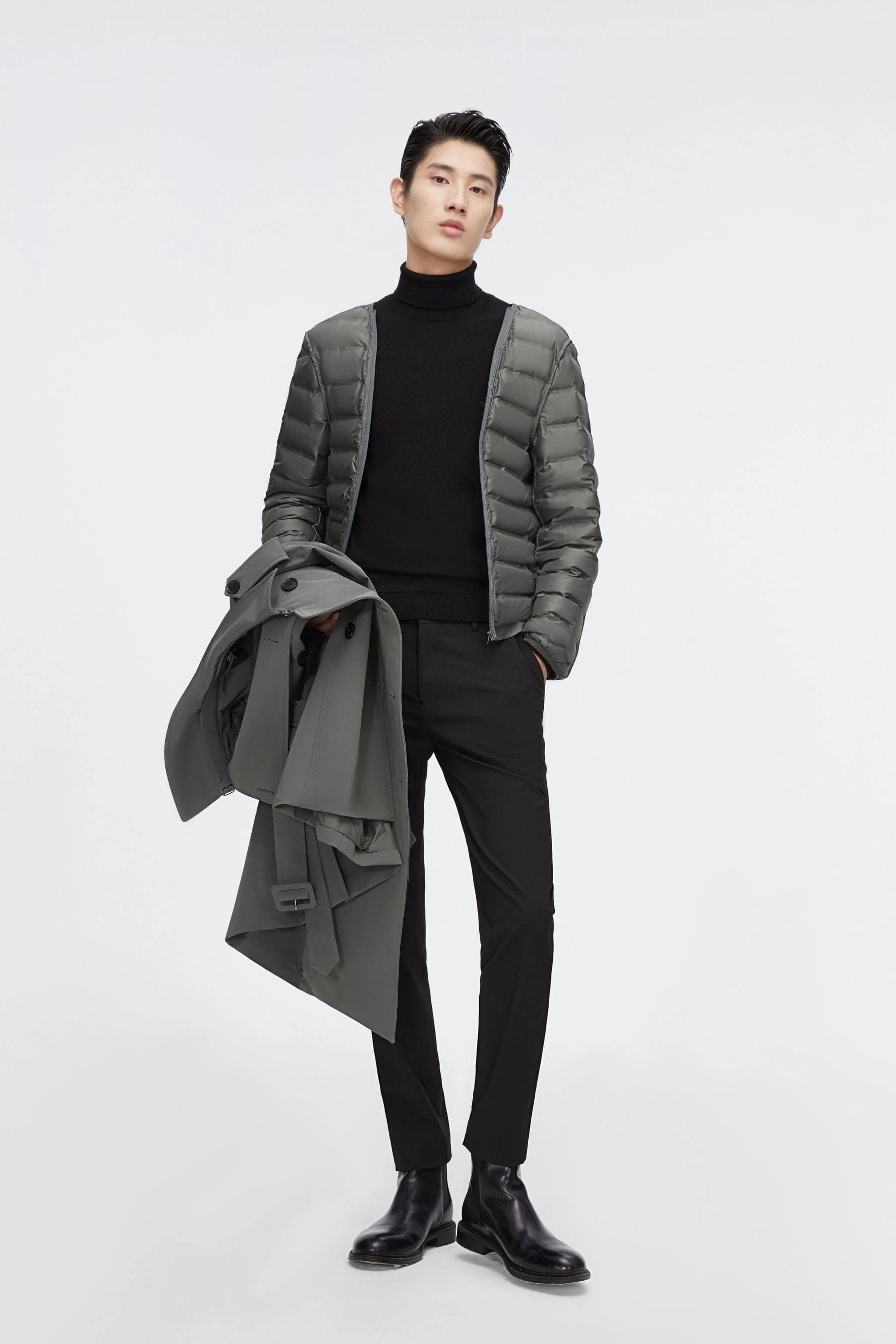Mid-length Detachable Goose Down Trench Coat - Image 3