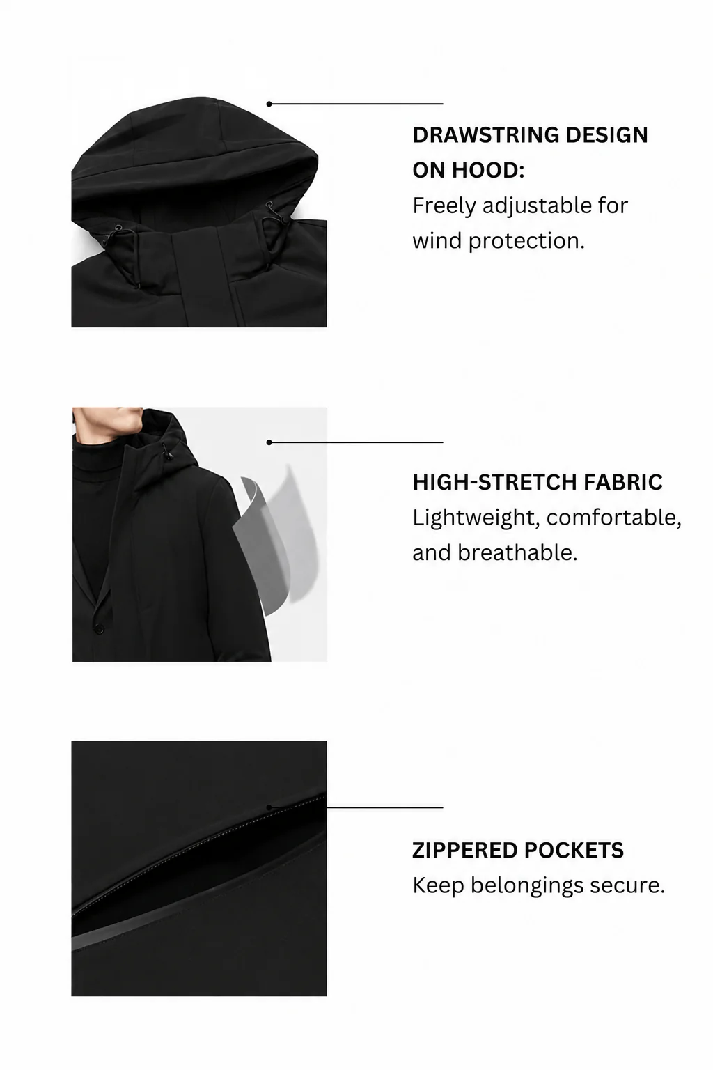 Premium Business Men's Goose Down Mac With Hood 4733 - Image 7