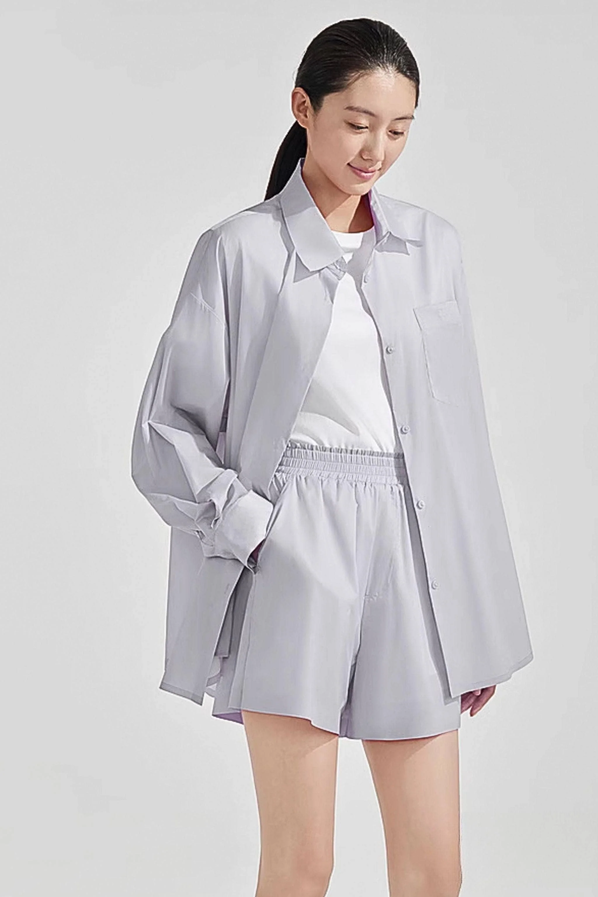 Silk Blend Summer Protection Relaxed Shirt - Image 9