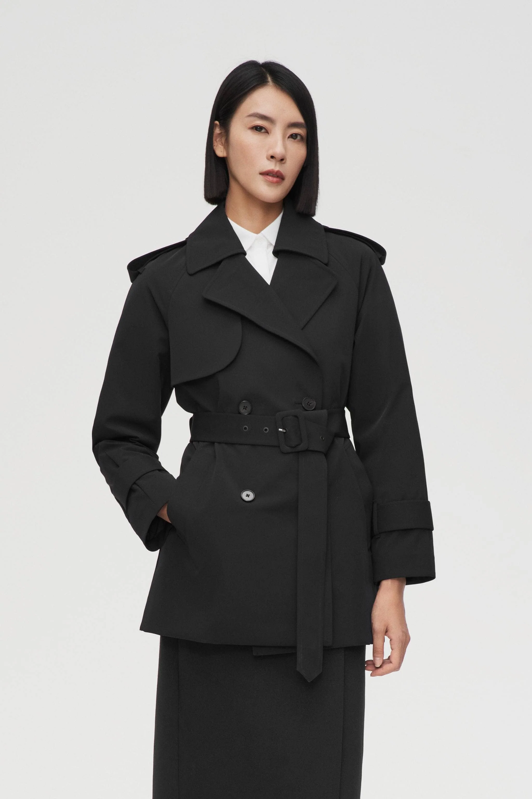 Womens Double Breasted Short Trench