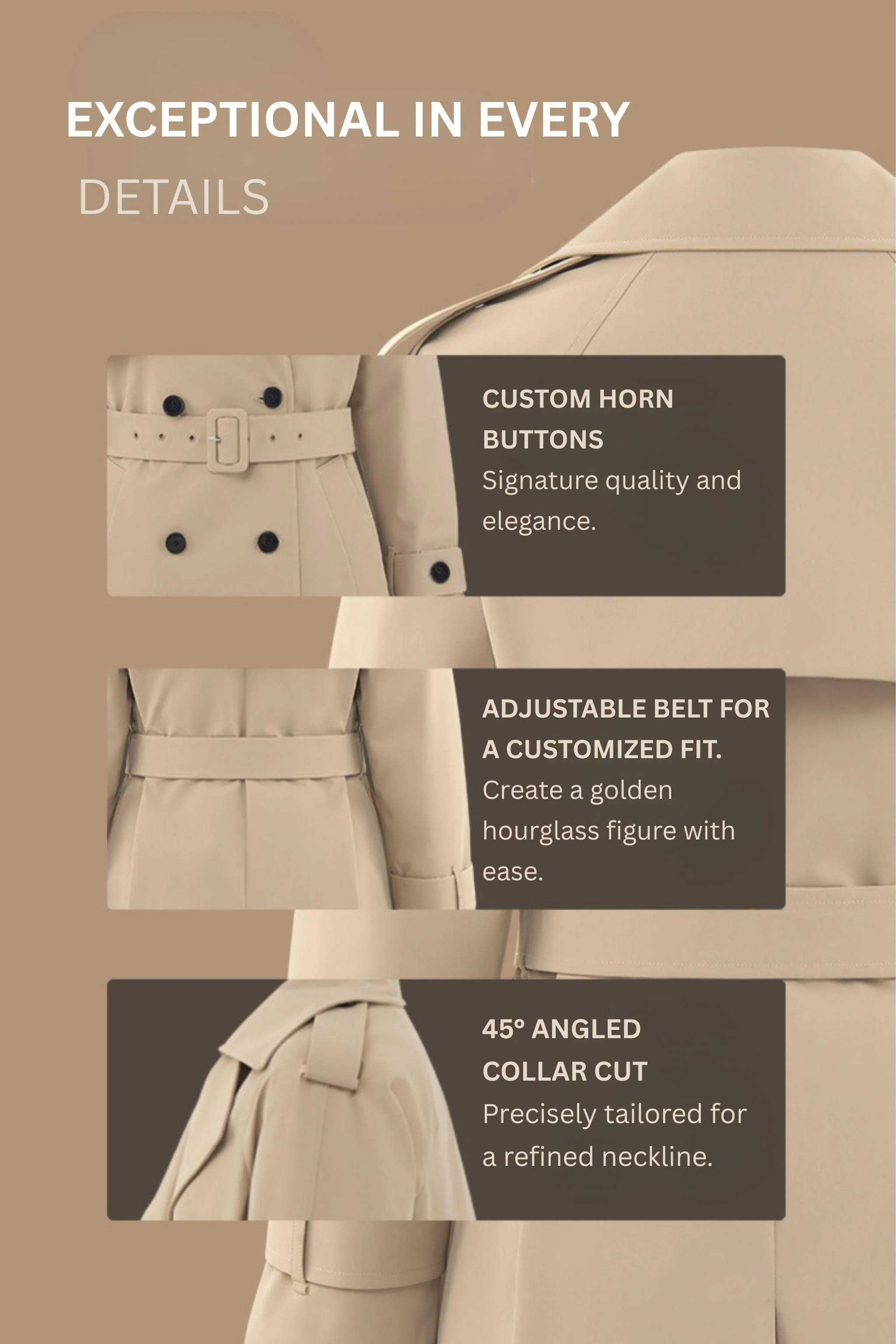 Womens Double Breasted Short Trench - Image 10
