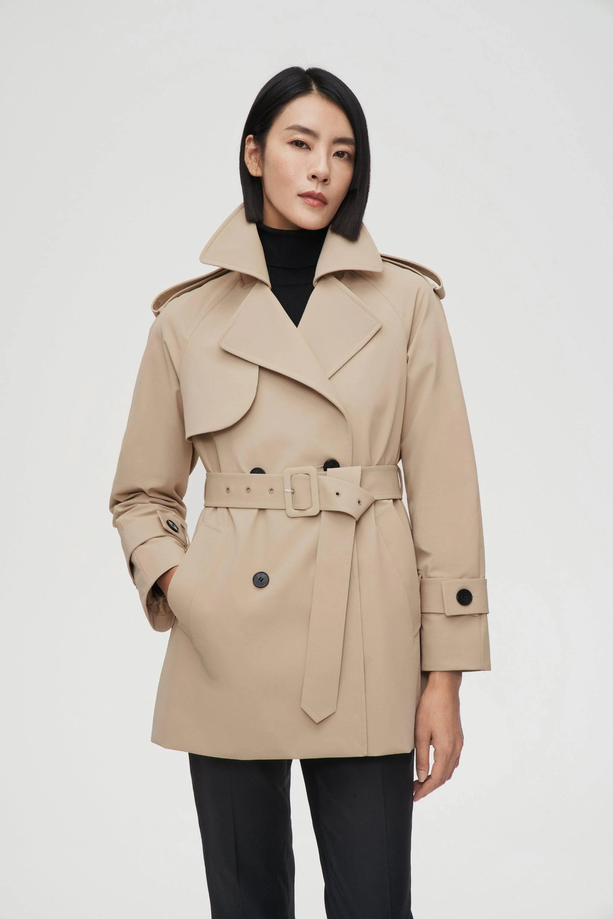 Womens Double Breasted Short Trench - Image 12