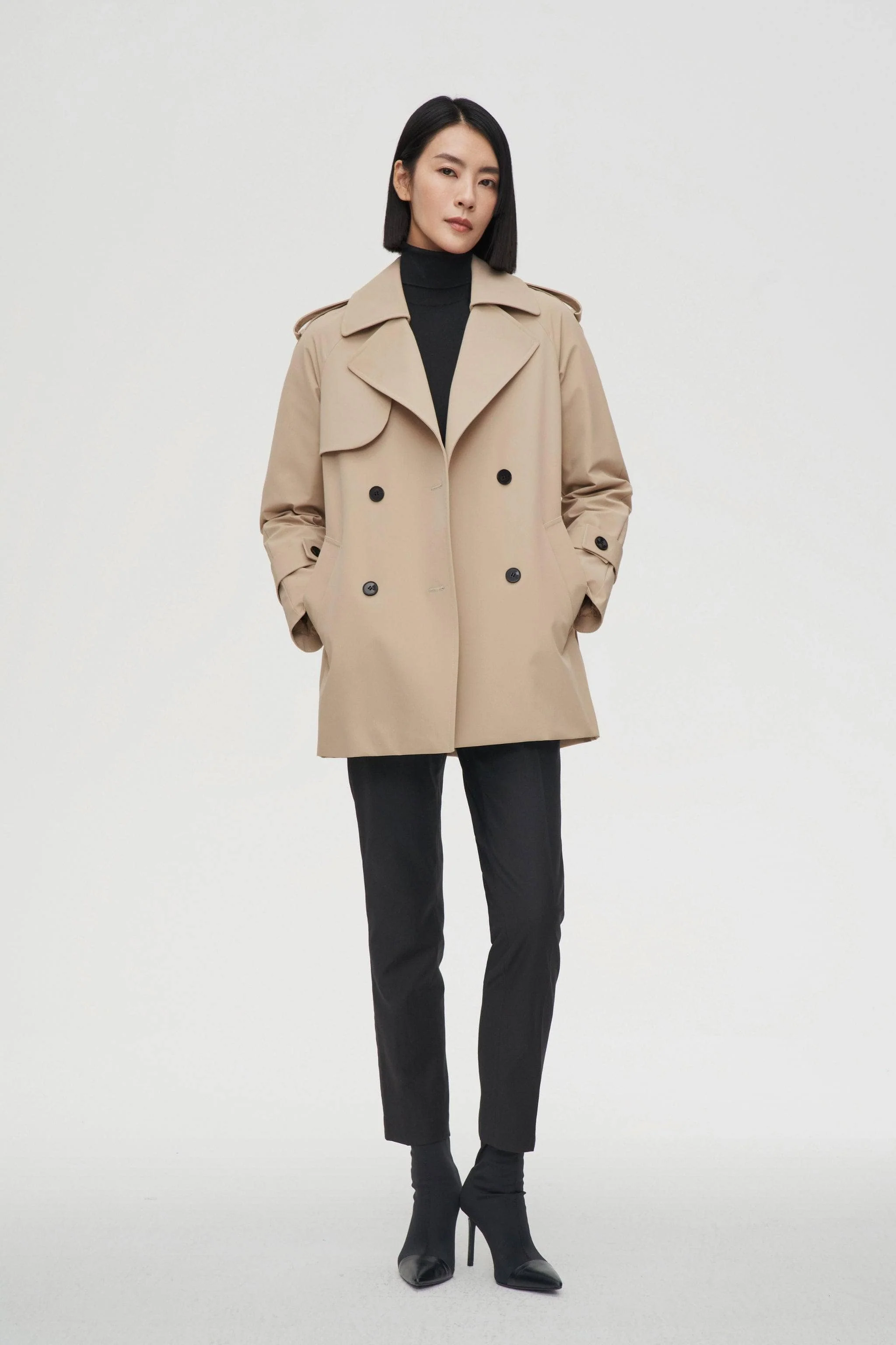 Womens Double Breasted Short Trench - Image 14