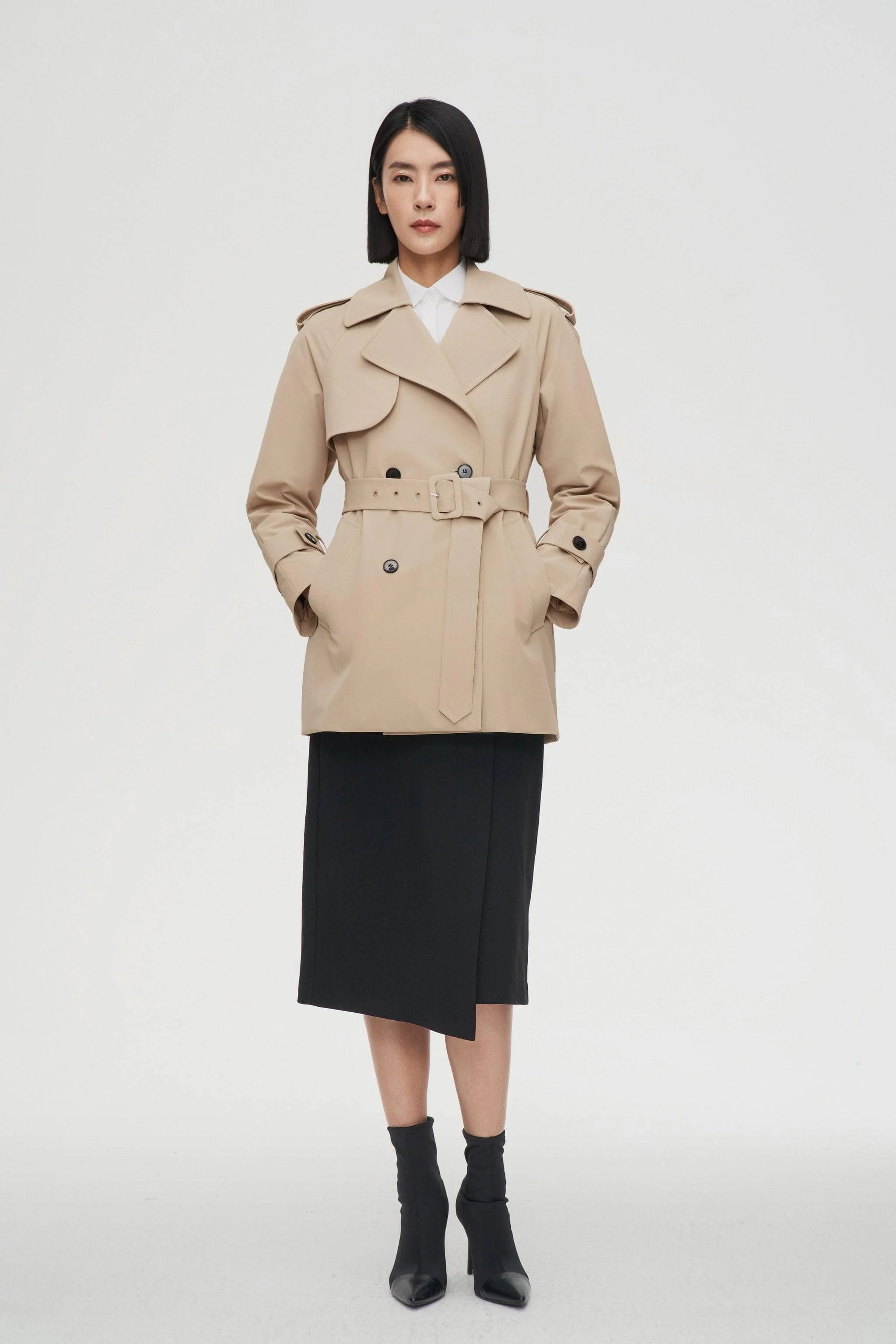 Womens Double Breasted Short Trench - Image 15