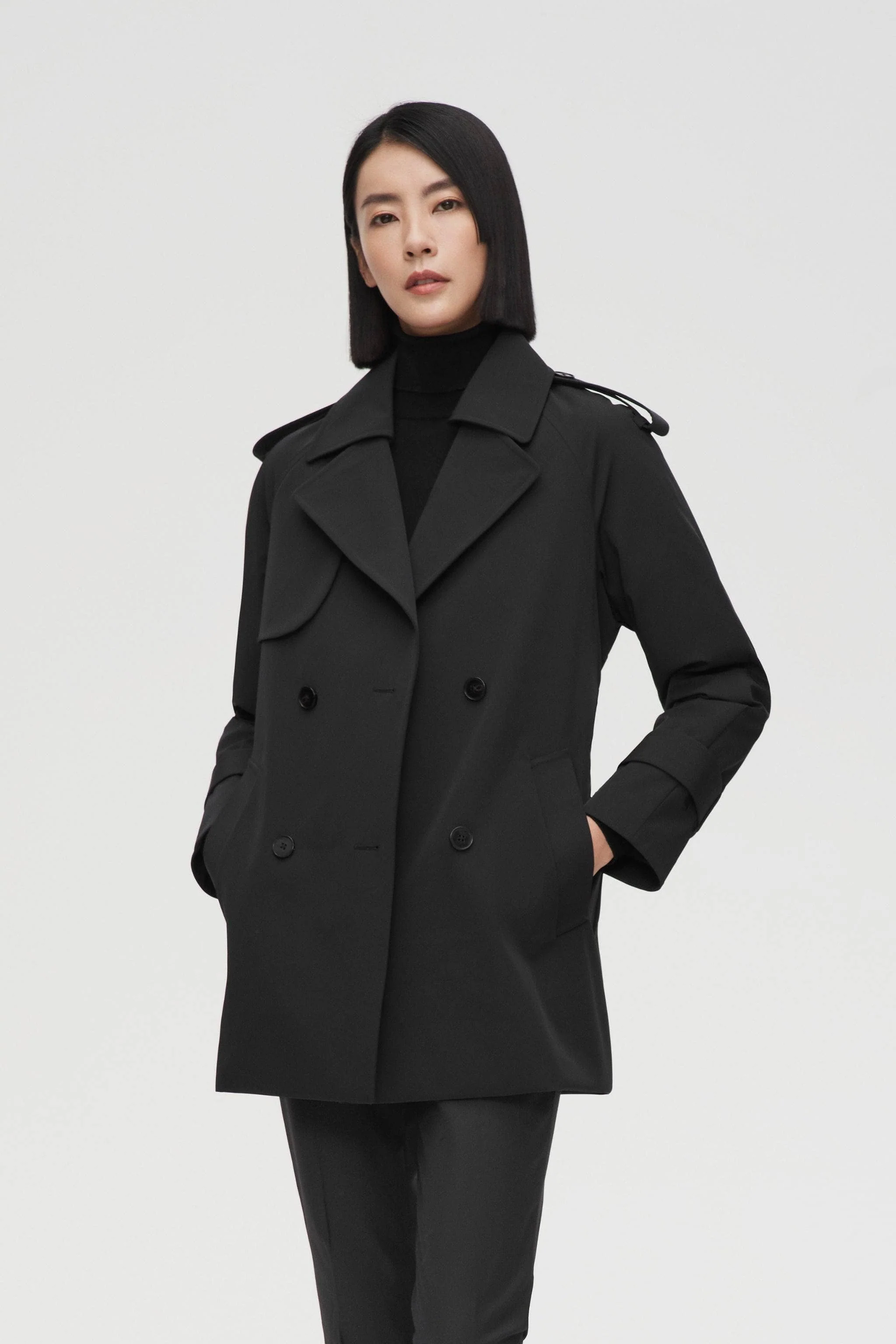 Womens Double Breasted Short Trench - Image 2