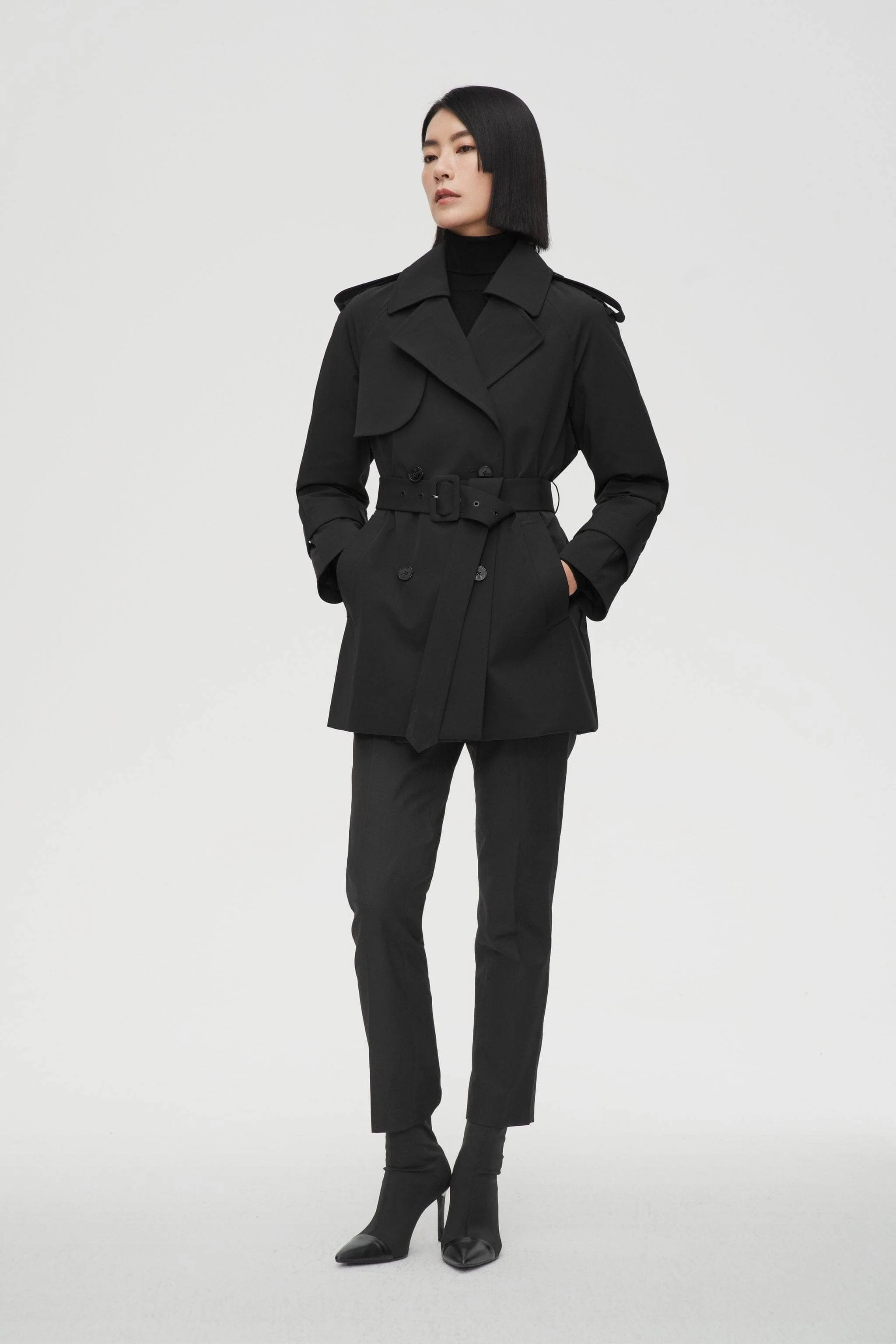 Womens Double Breasted Short Trench - Image 3