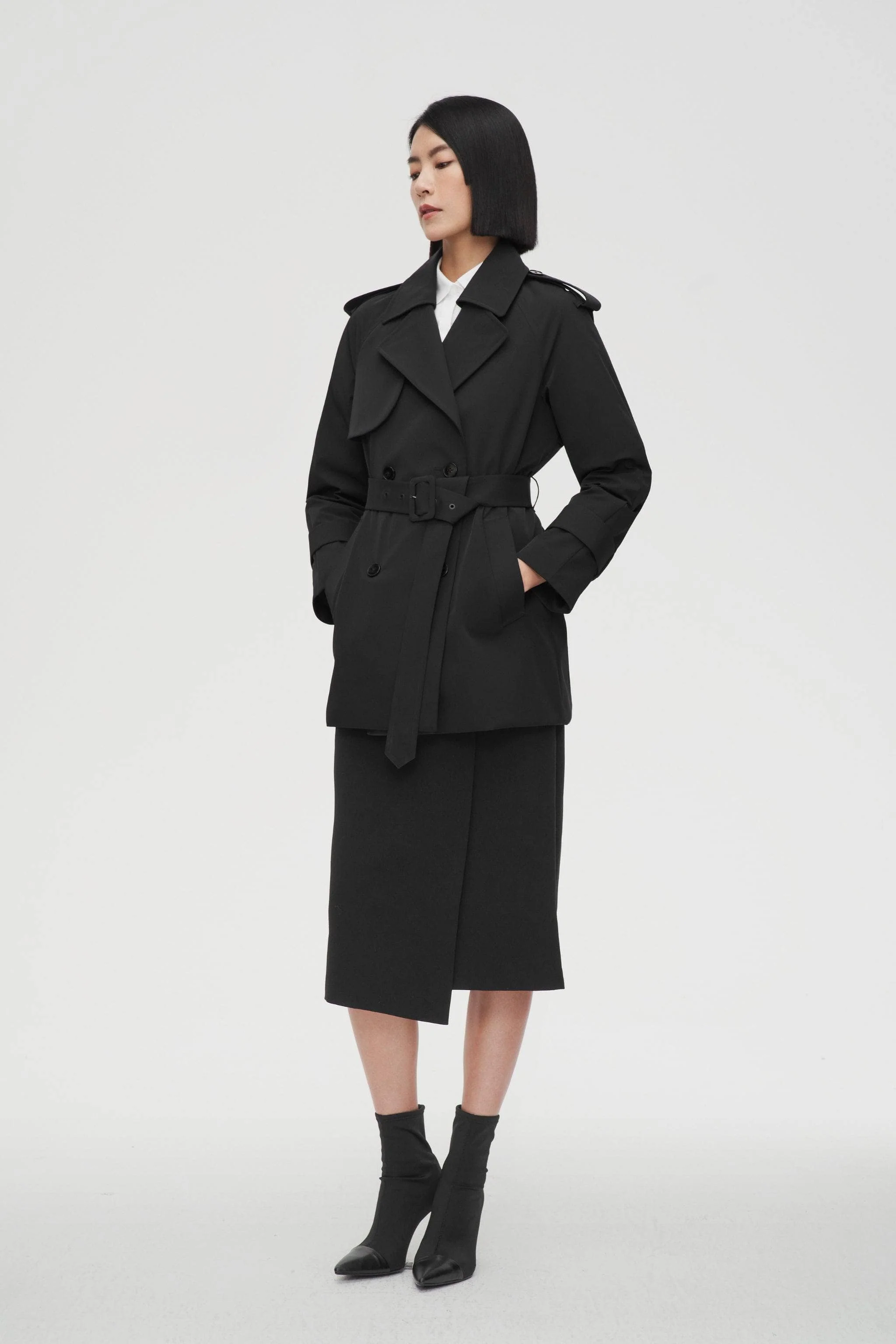 Womens Double Breasted Short Trench - Image 4