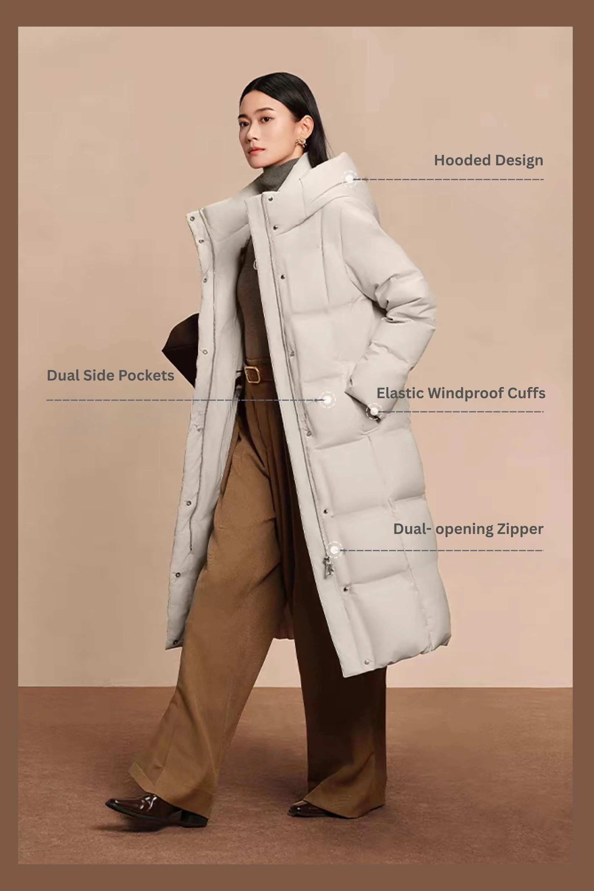 Women's Business Classic Long Quilted Goose Down Jacket 174 - Image 7