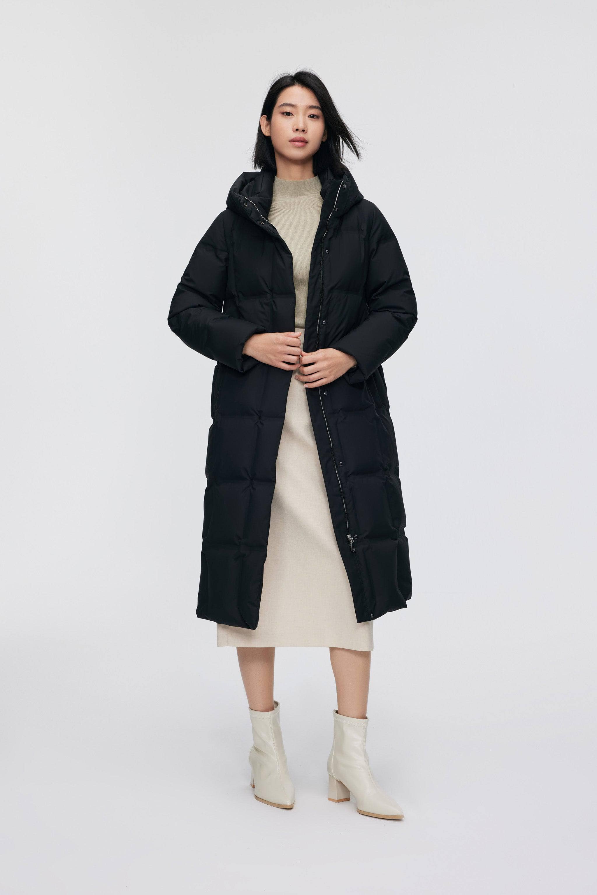 Women's Diamond Quilt Full Length Goose Down Coat - Image 9