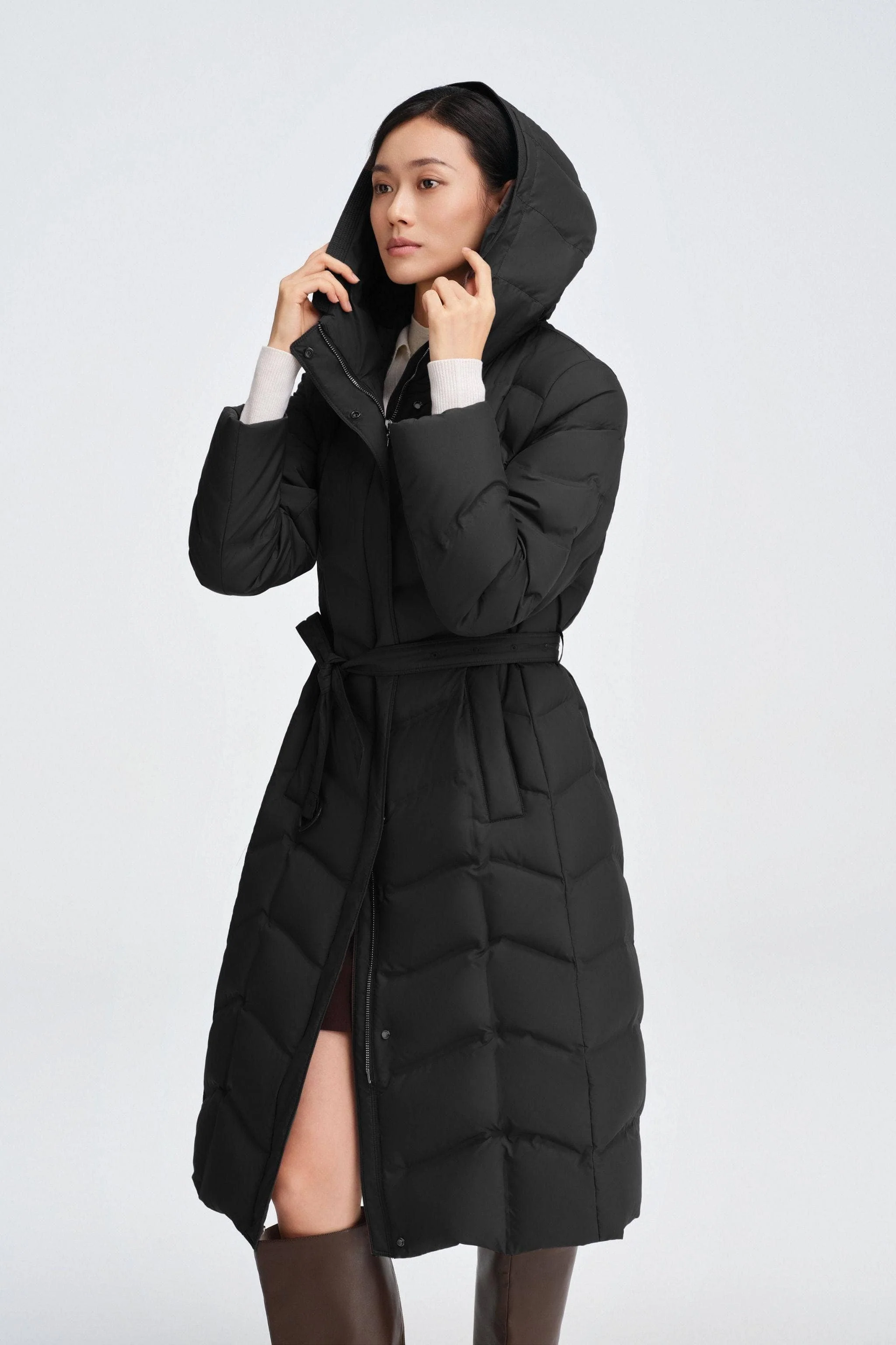 Women's Full Length Goose Down Business Jacket With Belt - Image 10