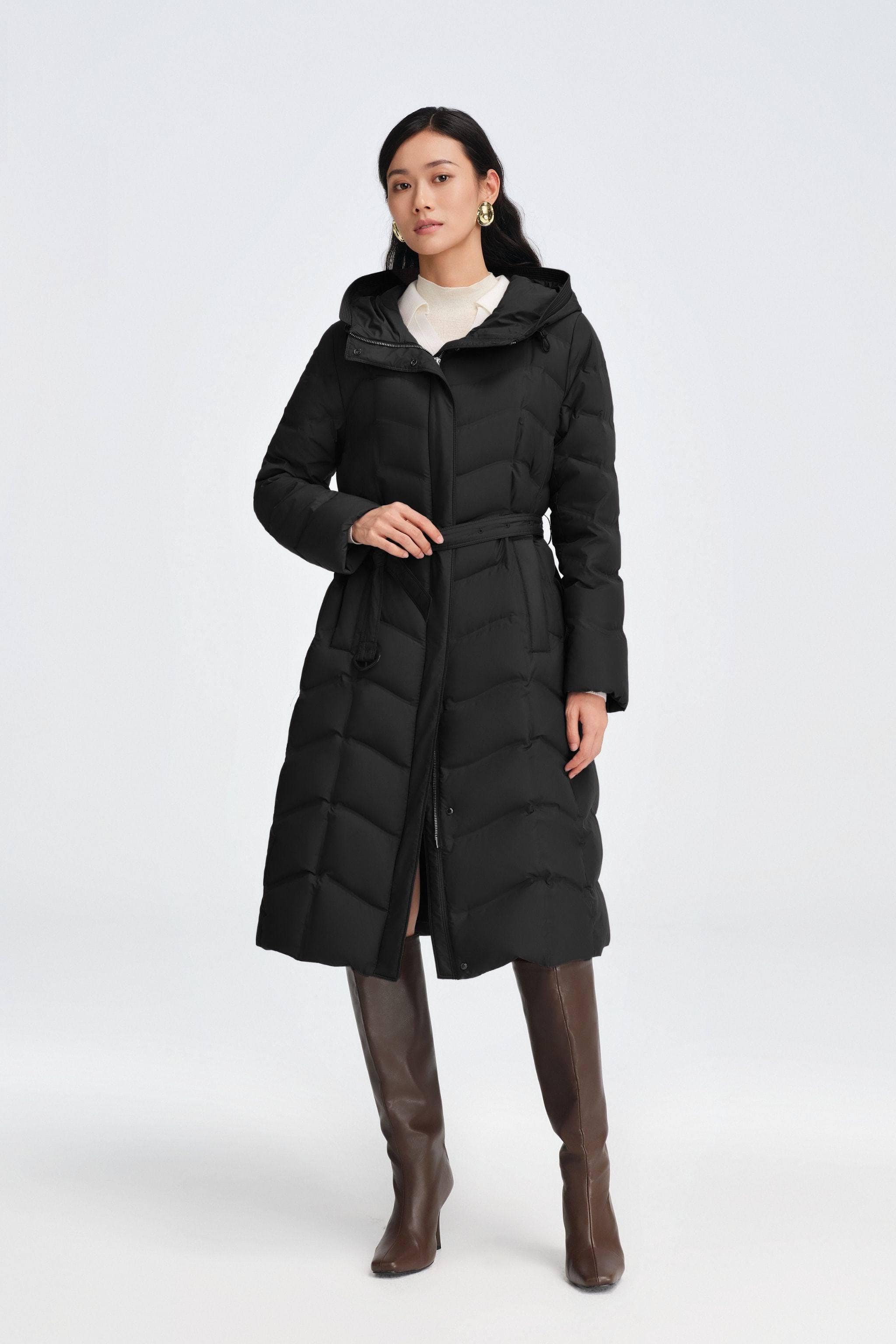 Women's Full Length Goose Down Business Jacket With Belt - Image 11