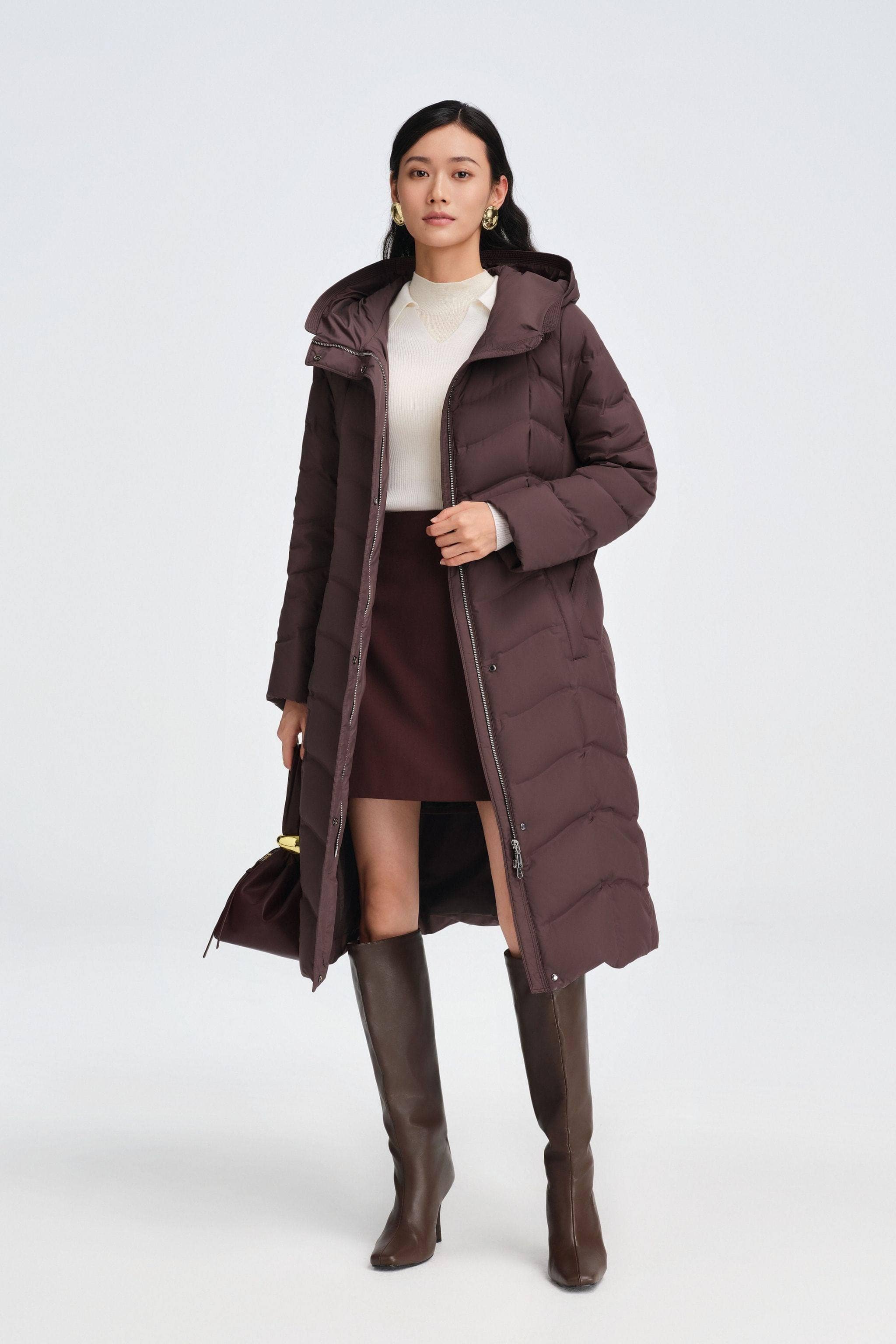 Women's Full Length Goose Down Business Jacket With Belt - Image 14