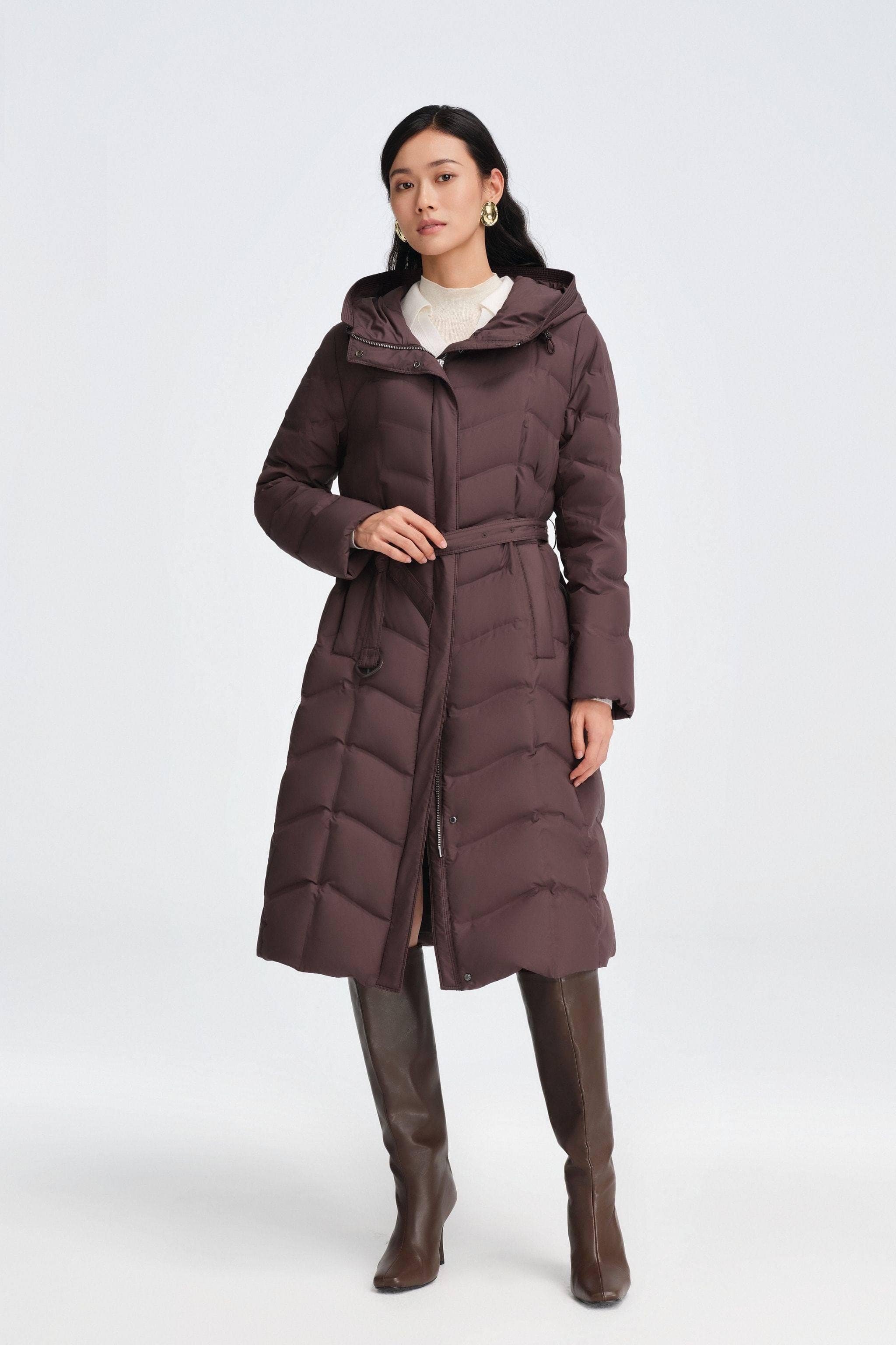 Women's Full Length Goose Down Business Jacket With Belt - Image 15