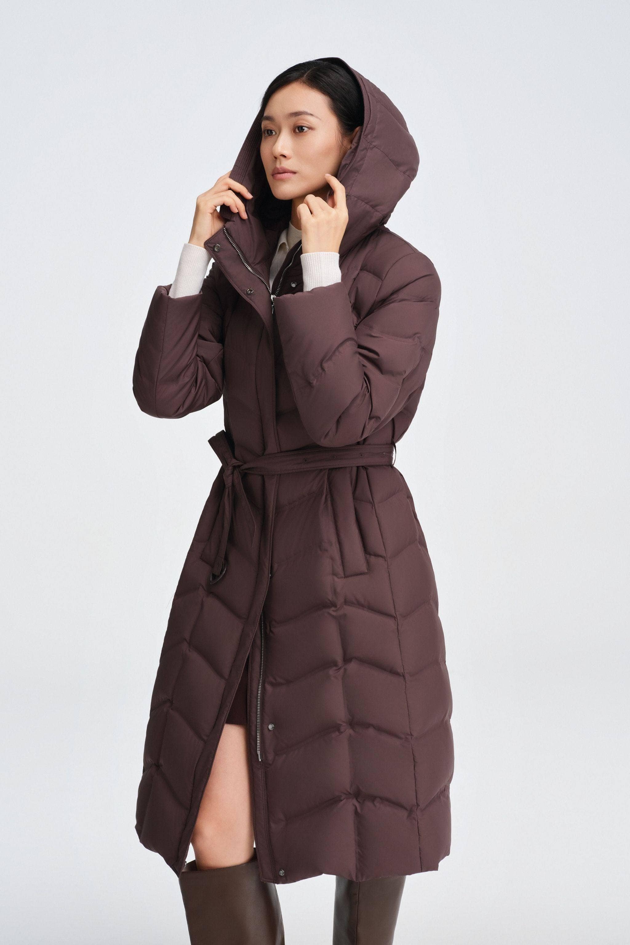 Women's Full Length Goose Down Business Jacket With Belt - Image 17