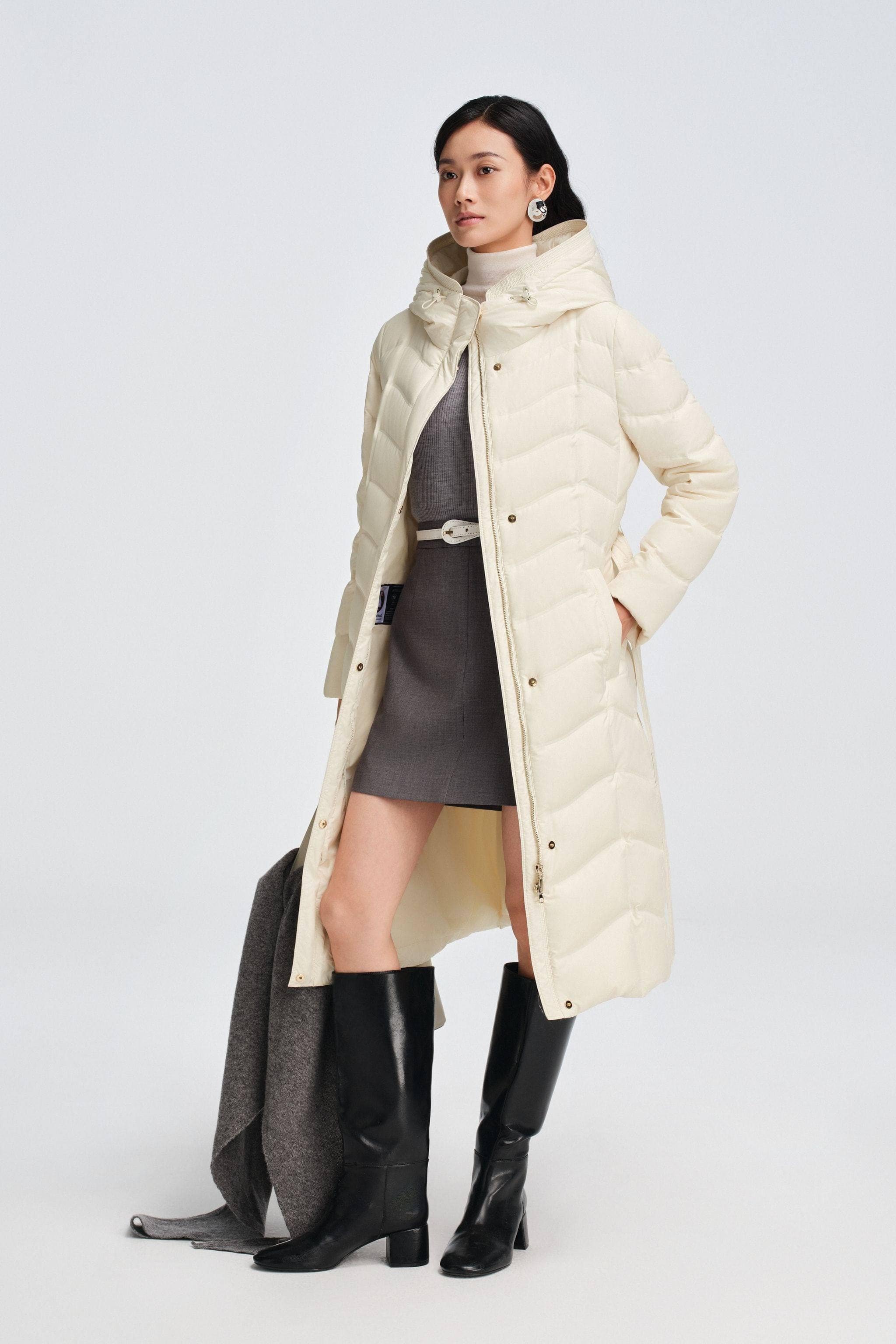 Women's Full Length Goose Down Business Jacket With Belt - Image 2