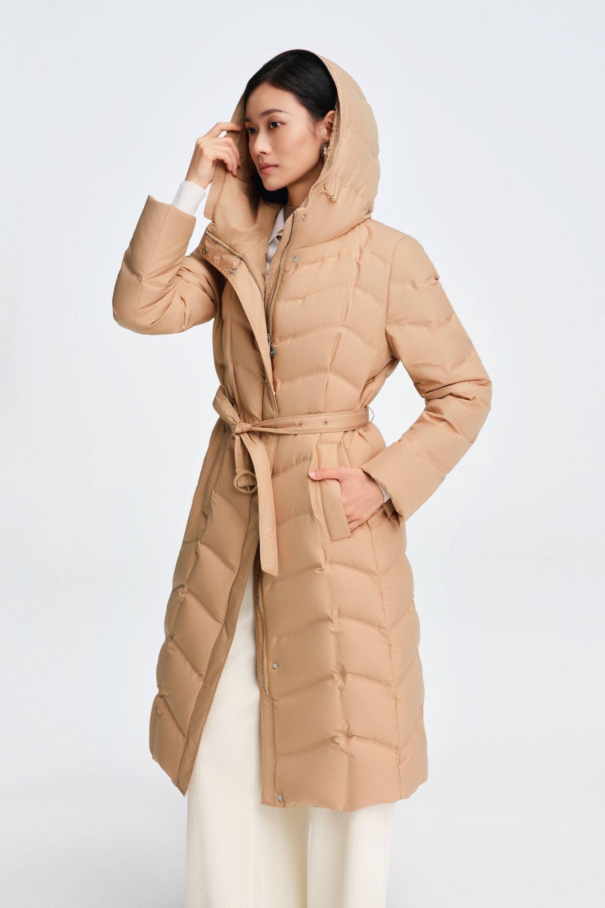 Women's Full Length Goose Down Business Jacket With Belt - Image 22