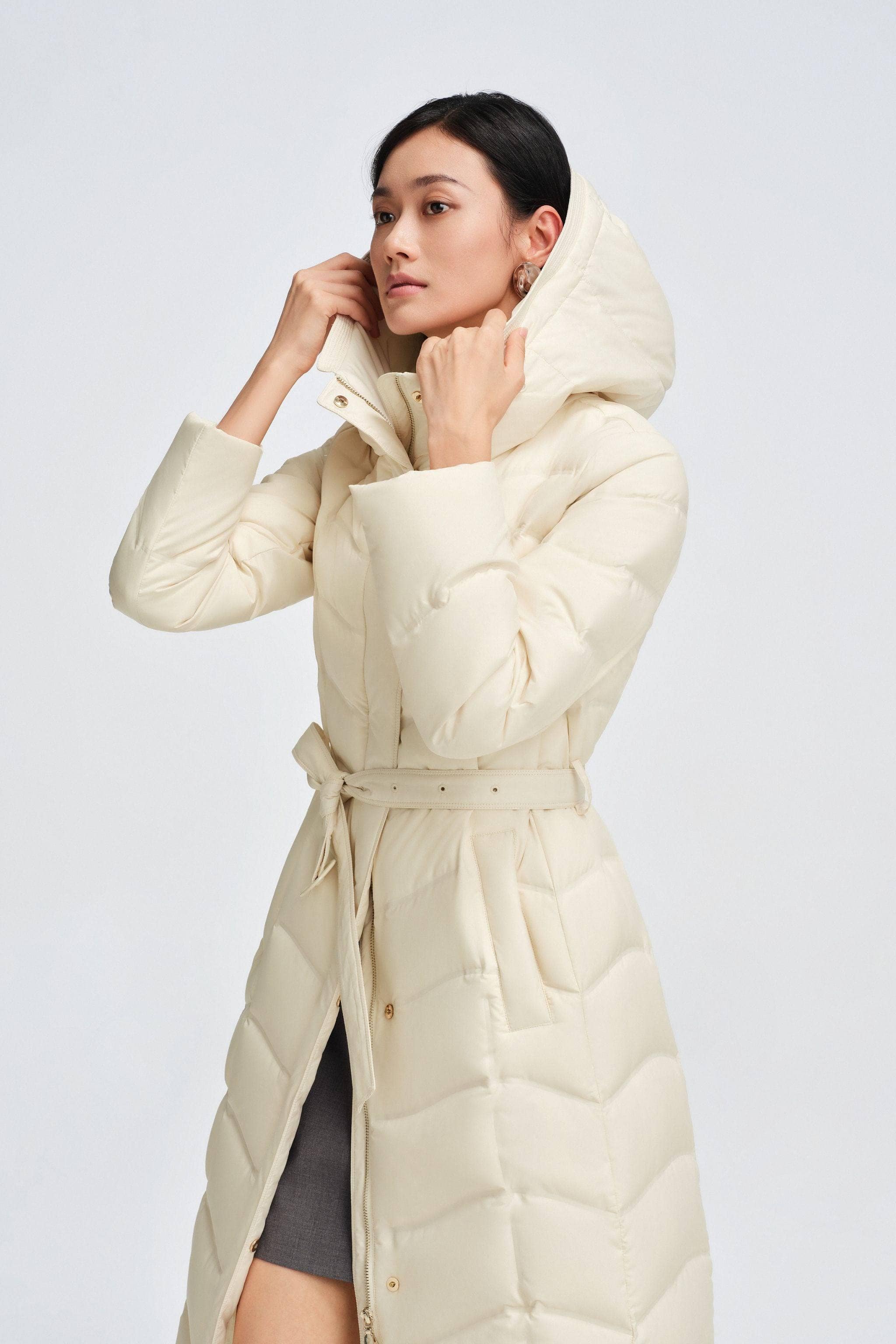 Women's Full Length Goose Down Business Jacket With Belt - Image 3