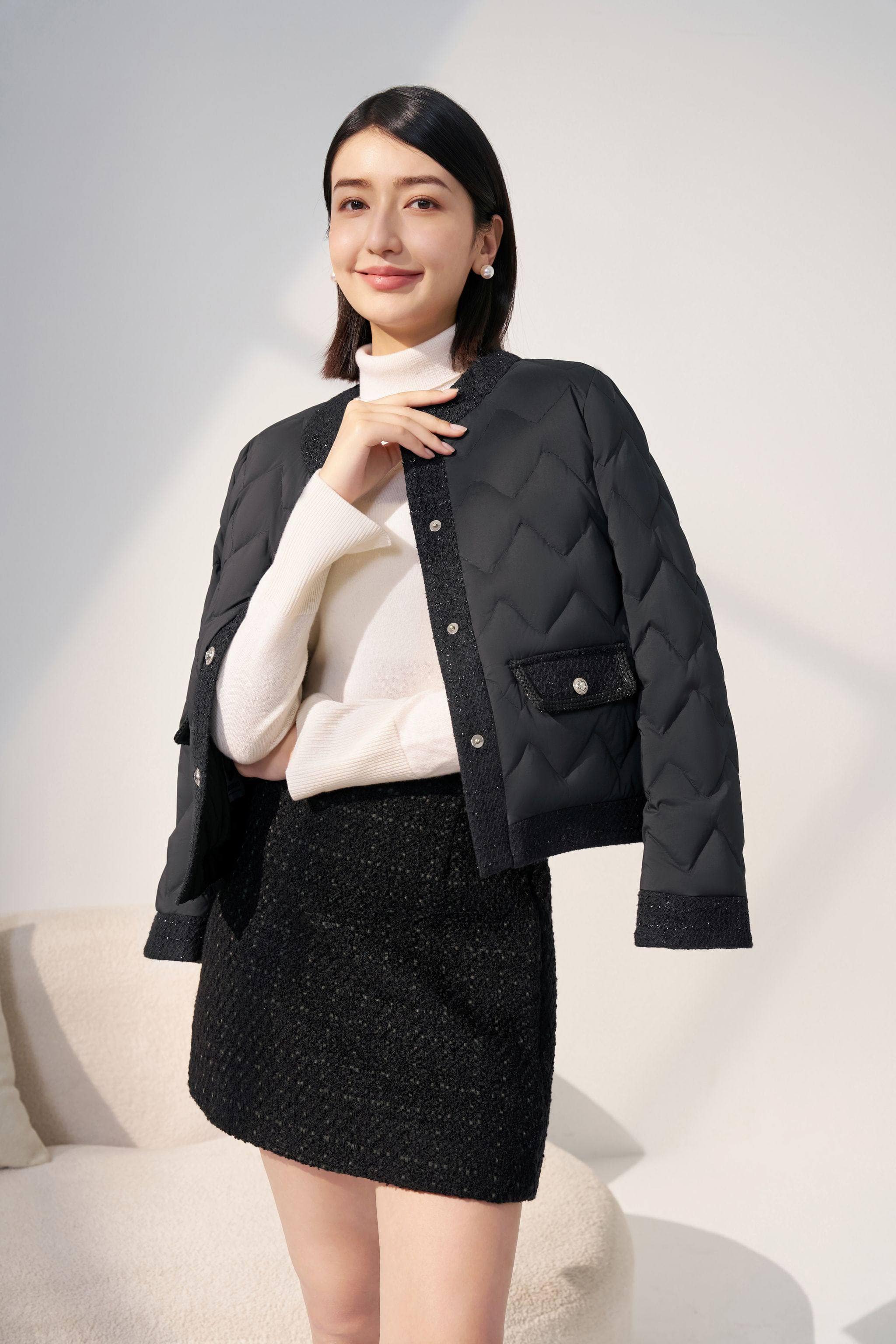 Women's Goose Down Houndstooth Jacket - Image 10