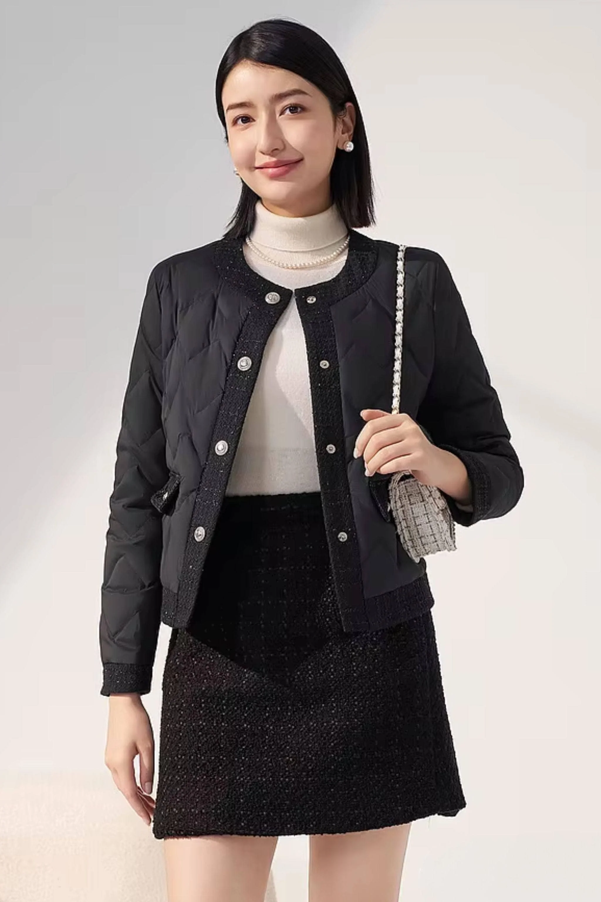 Women's Goose Down Houndstooth Jacket - Image 11