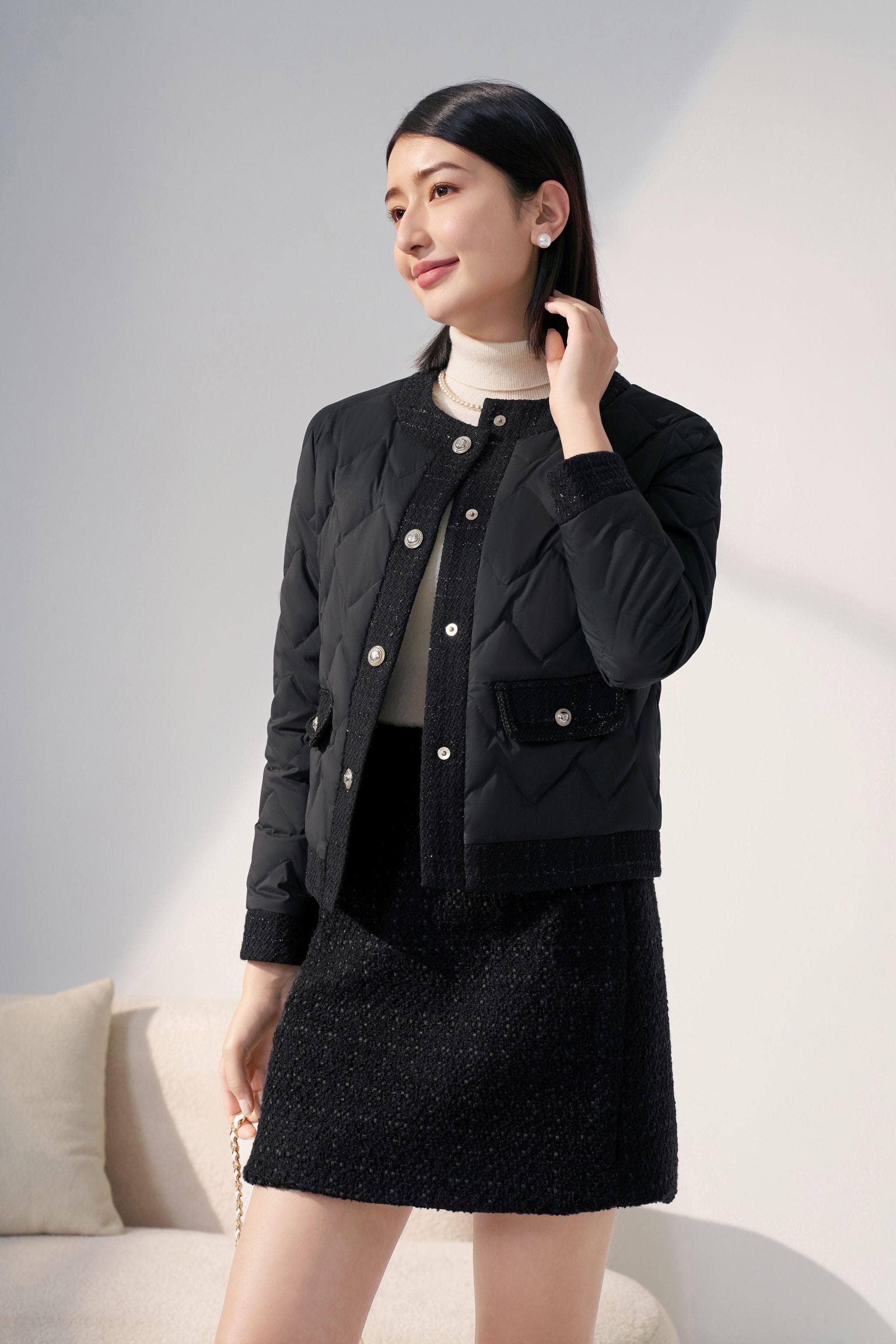 Women's Goose Down Houndstooth Jacket - Image 12