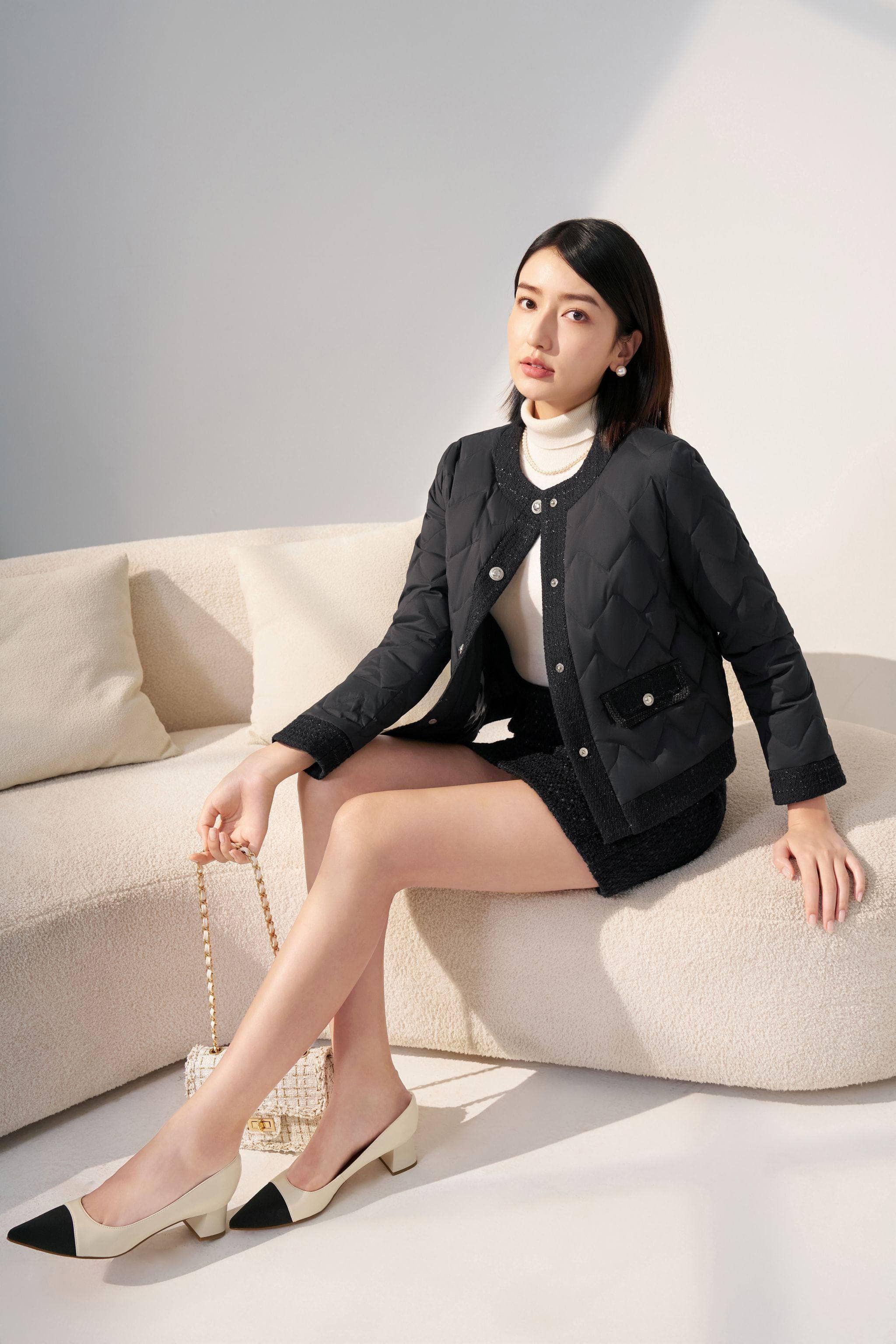 Women's Goose Down Houndstooth Jacket - Image 13