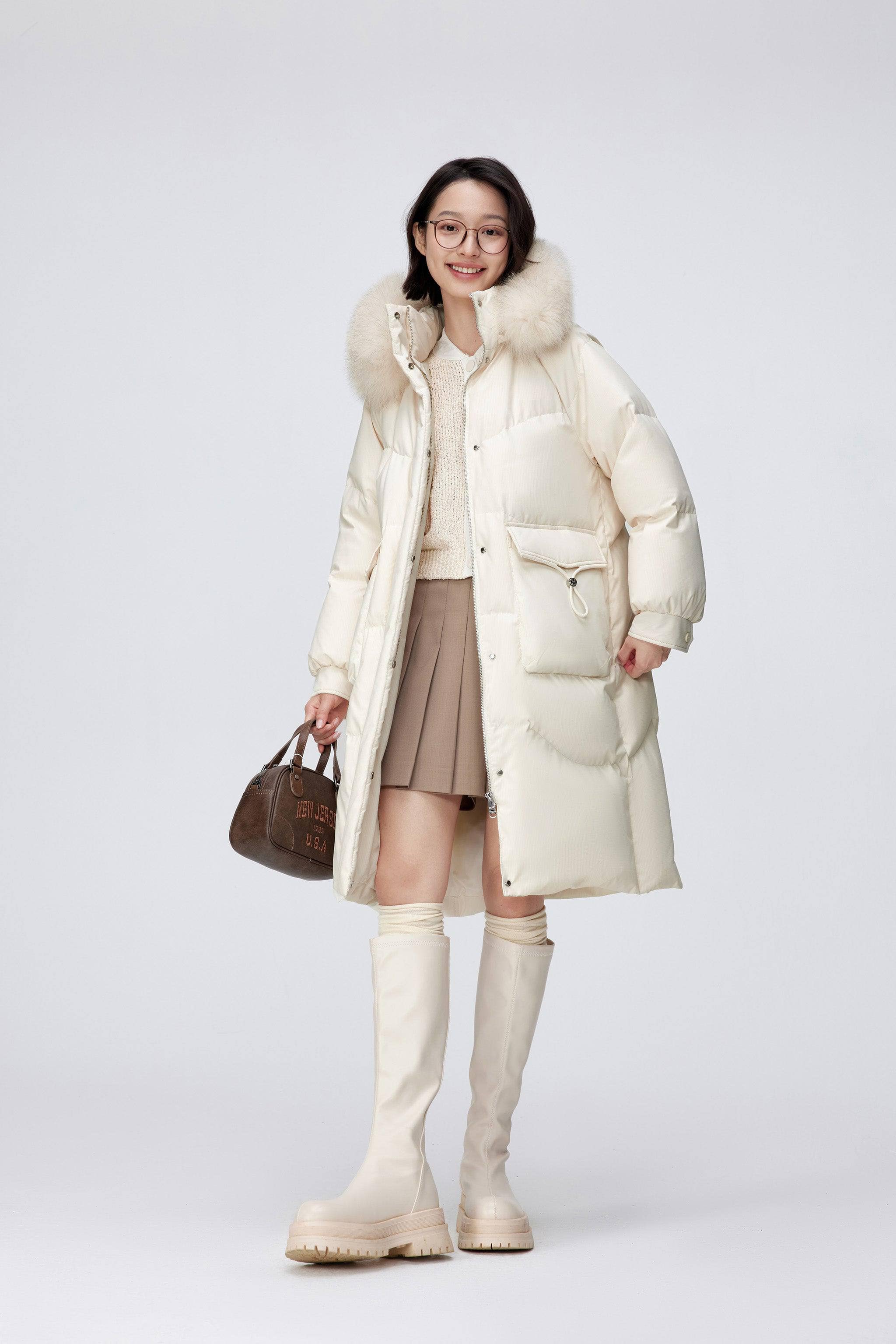 Women's Long Down Coat With Detachable Hood 5212 - Image 3