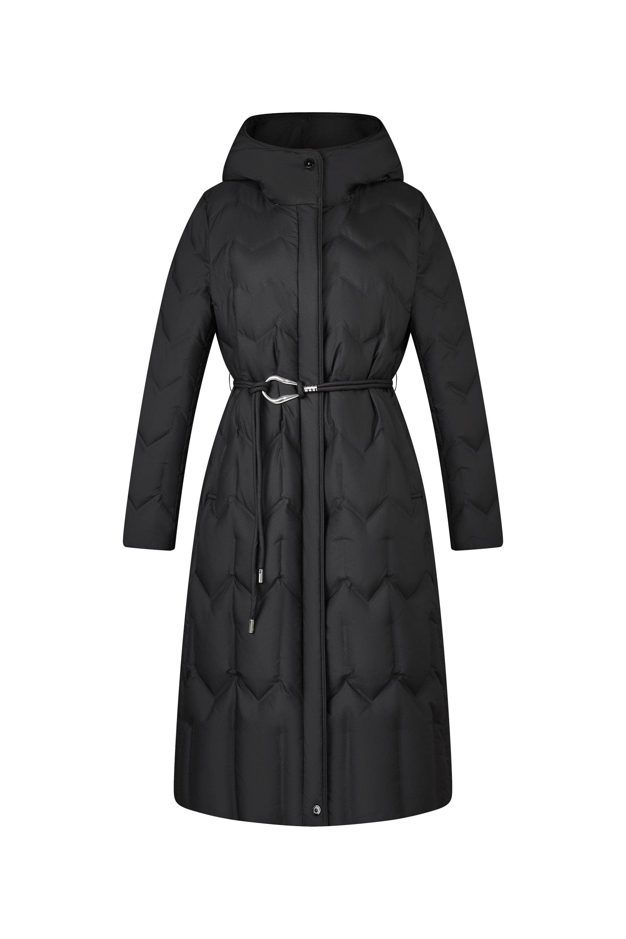 Women's Long Hooded Goose Down Jacket With Belt 4172 - Image 10