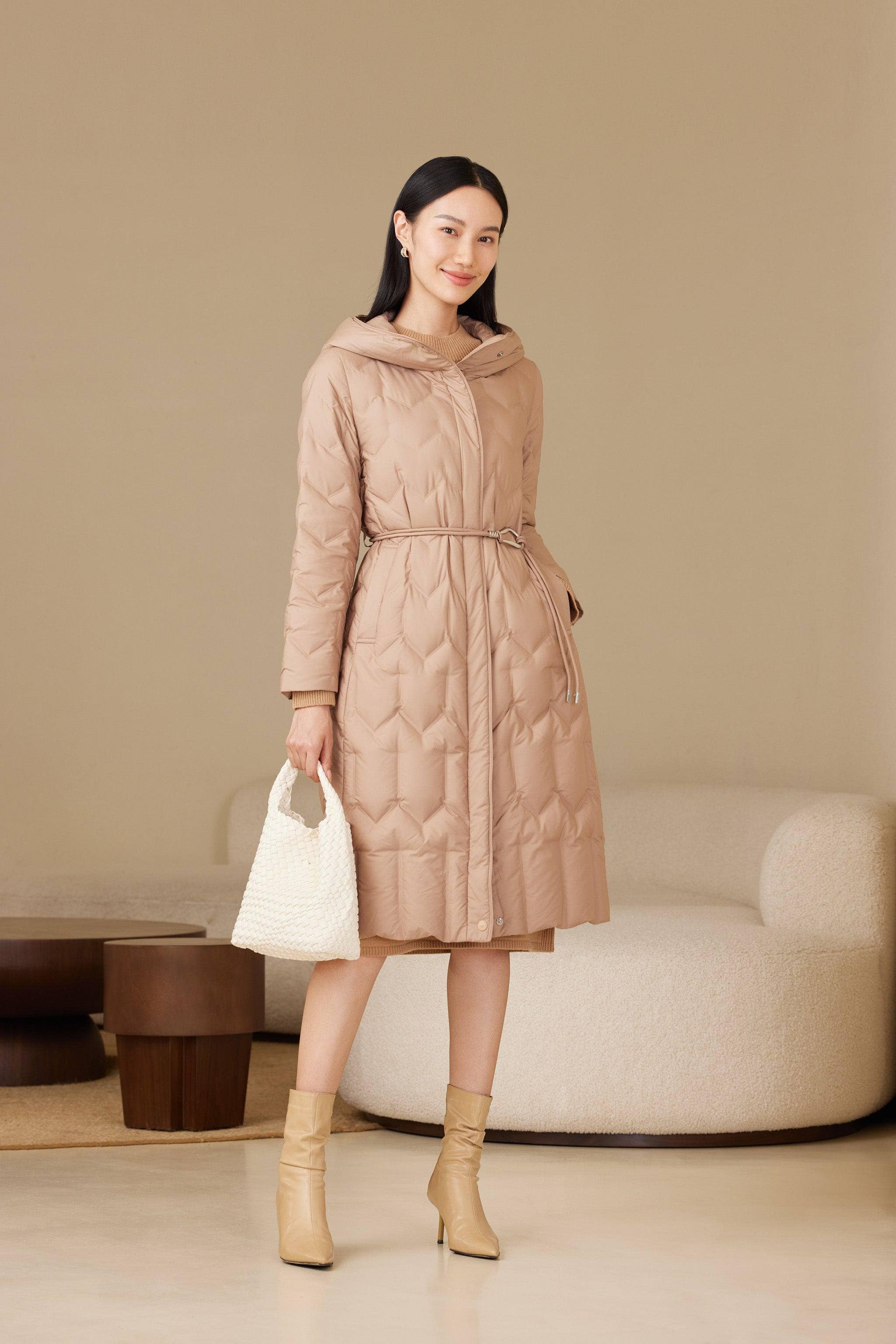 Women's Long Hooded Goose Down Jacket With Belt 4172 - Image 12
